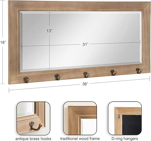 Miniatura 2 de Kate and Laurel - Espejo de pub con 5 ganchos de metal, color gris rústico