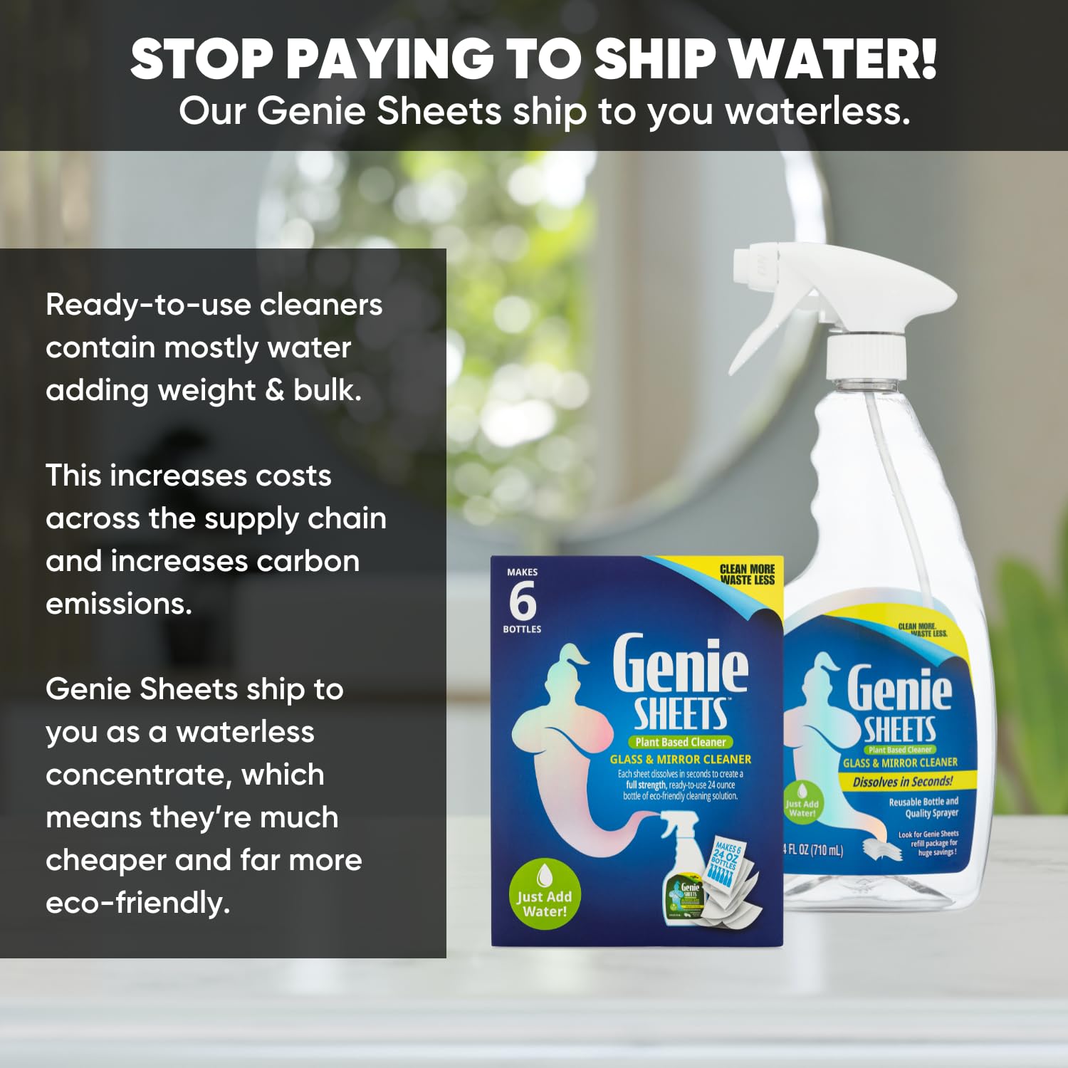 Genie Sheets Cleaning Concentrates - All Purpose, Glass & Bathroom Cleaner Sheets 6 Pack