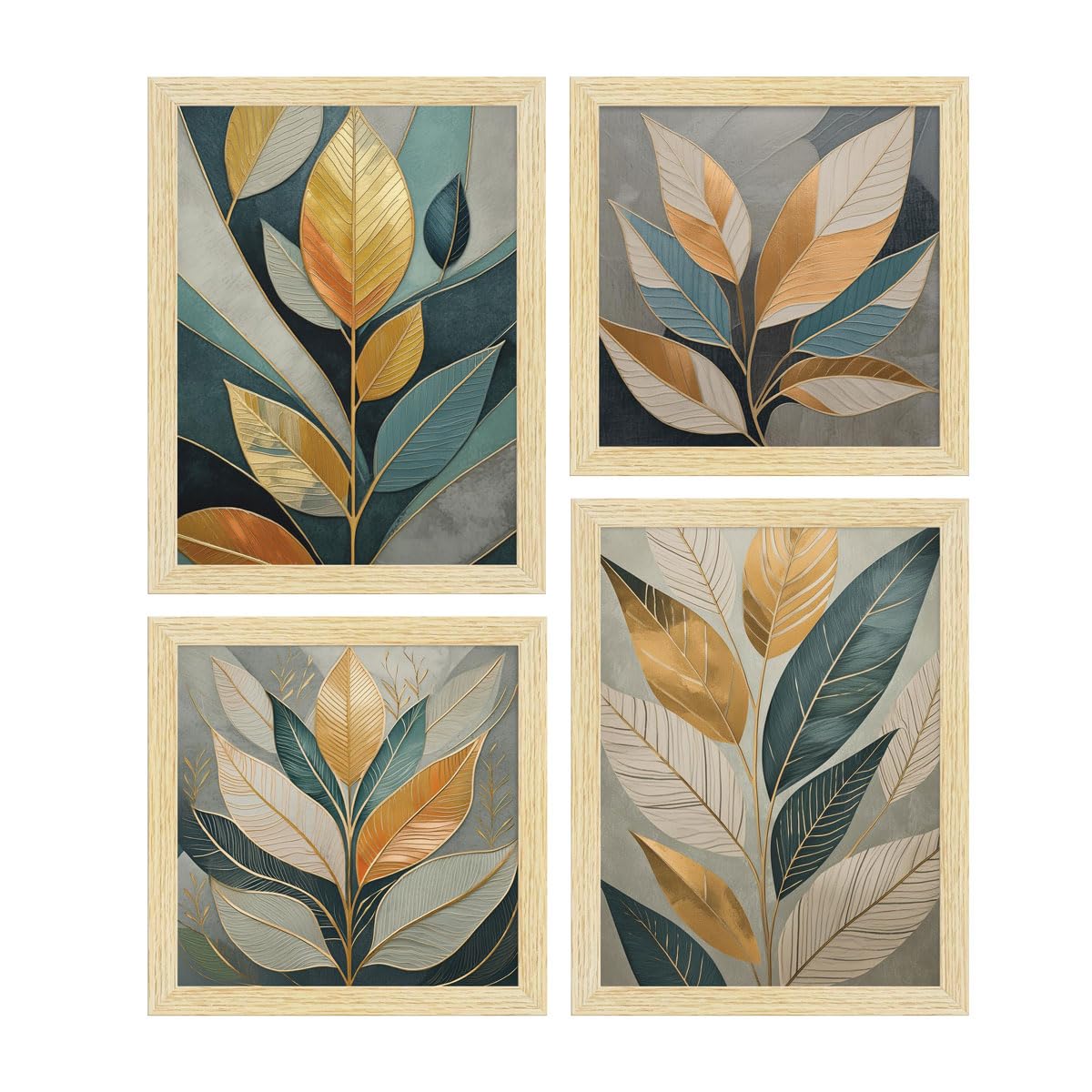 ArtX Paper Golden Leaves Botanical Art Paintings With Frame for Home Decor, Wall Painting for Living Room, Multicolor, Set of 4 (B0D7MNP5P8) Amazon Price History, Amazon Price Tracker