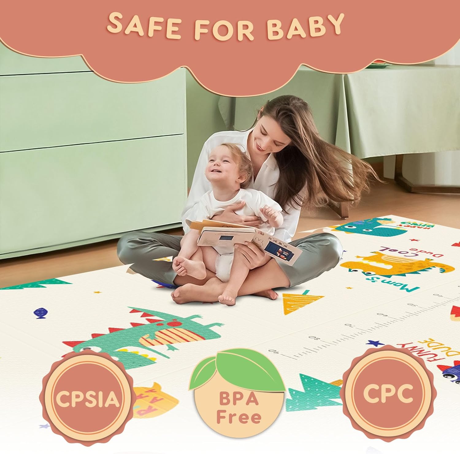 74" × 50“ Baby Play Mat for Floor, Baby Playmat for Playpen, Thick Ultra Soft Playpen Mat for Playing or Crawling, Provides Cushioning, Double-Sided Pattern (0.4" Thick)