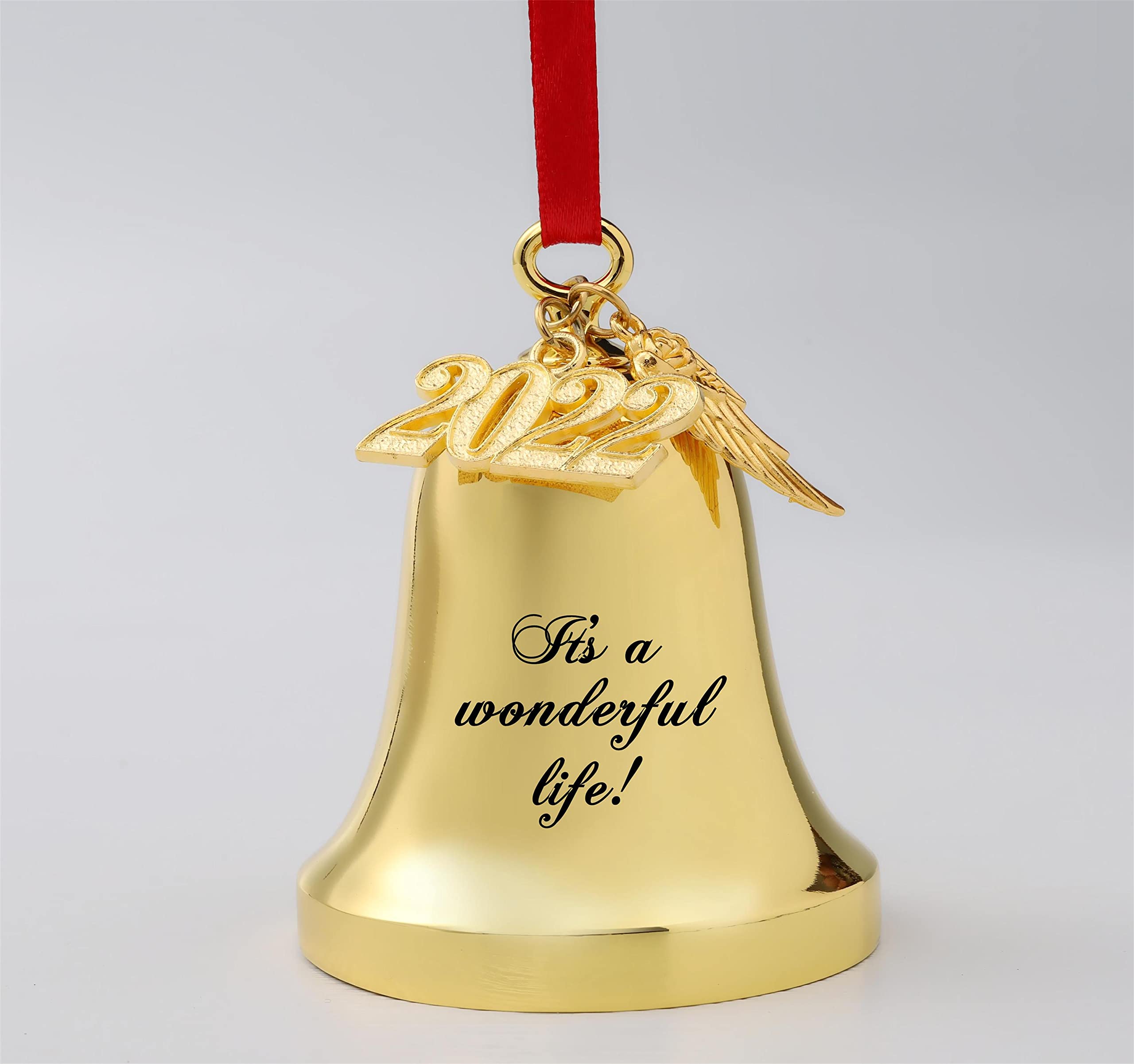 JUPPE Weihnachtsglocke „It's A Wonderful Life“ 2024 – Gold Gravierte Ornamente Mit Engelsflügeln, Perfekt Als Baumschmuck Oder Geschenk