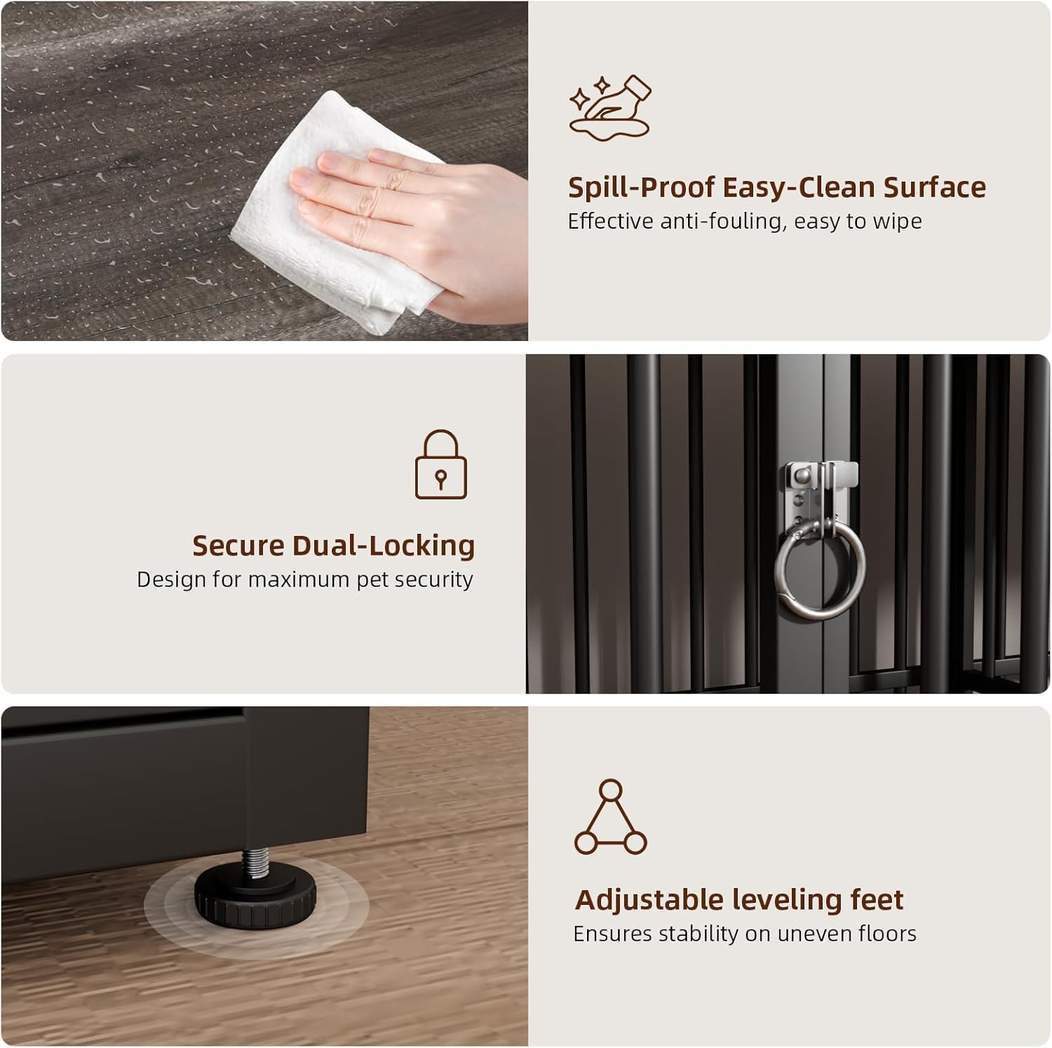 VOWNER 86.7" Double Dog Crate Furniture for 2 Large Dogs, Heavy Duty Wooden Dog Kennel with Removable Divider, XXL Dog Cage TV Stand End Table with 4 Doors, Double Locks for Each Door, Grey/Black