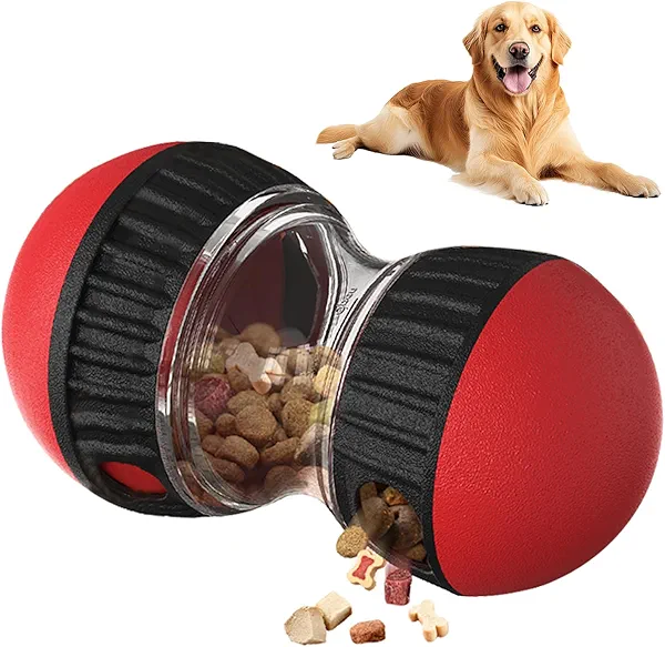 COSOWO Slow Feeder Dog Toy, Interactive Treat Dispenser & Puzzle Ball for Fast Eaters, Mental Stimulation, Boredom Relief, Food-Grade ABS, Adjustable Difficulty for Small & Large Dogs, Red