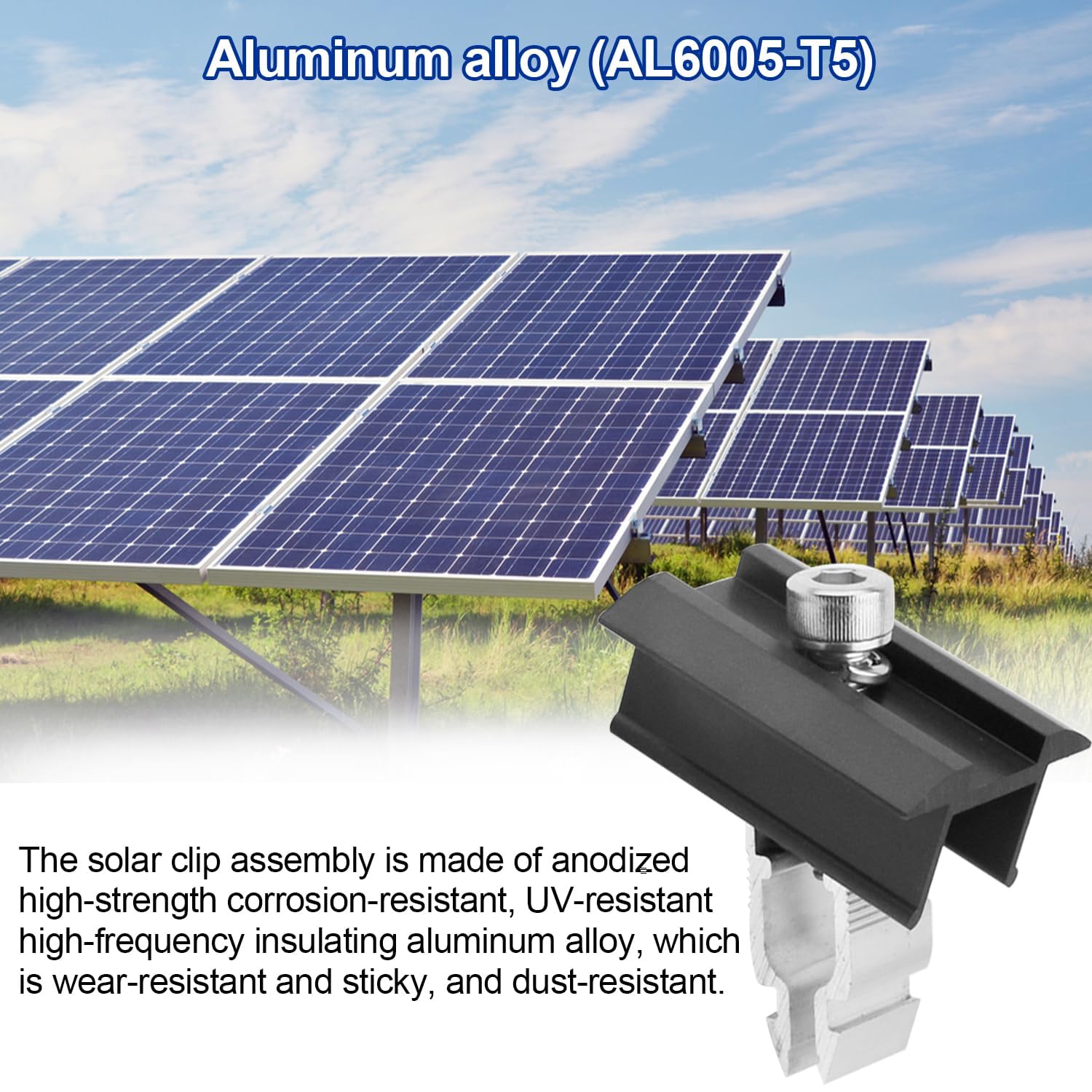 6 sztuk centralnego zacisku panelu słonecznego, aluminiowy zacisk środkowy do modułu solarnego, 25 x 50 mm wspornik montażowy do fotowoltaicznych paneli słonecznych, ze śrubami oznacza