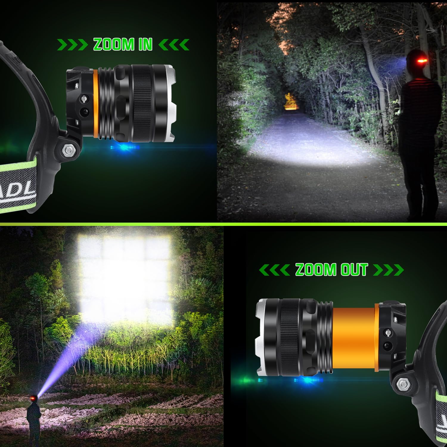 Aikertec Wiederaufladbare Stirnlampe 2 Pack,120000 Hohe Lumen Superhelle Stirnlampe für Erwachsene, Stirnlampe Taschenlampe mit 8 Modi, Bewegungssensor, Zoom, wasserdichte Kopflampe für Camping