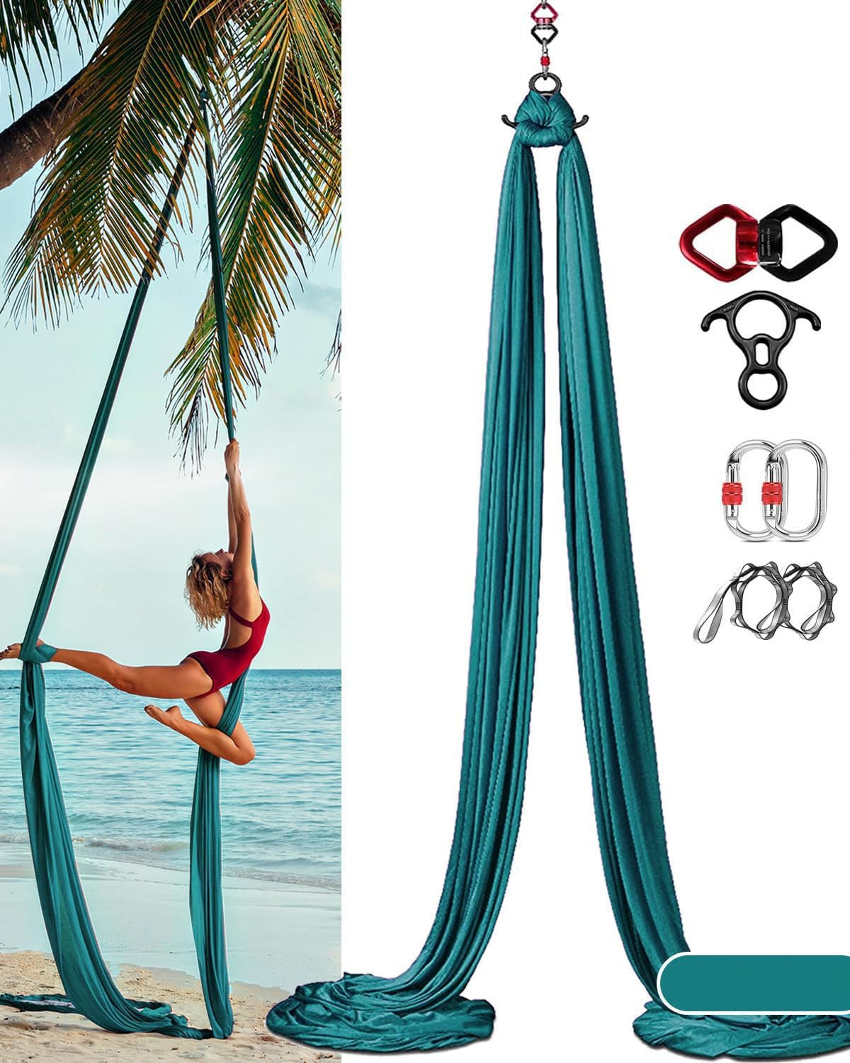 Aerial Serviette de yoga 8 m, kit vertical, avec accessoires, faible étirement, tissus de qualité supérieure
