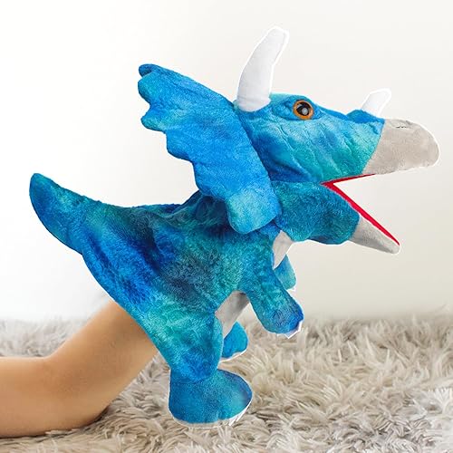 Vista 2 de Lindo muñeco de mano de dinosaurio, juguete de peluche abrazable, divertido dragón de Halloween, muñeca de dinosaurio, juguetes interactivos