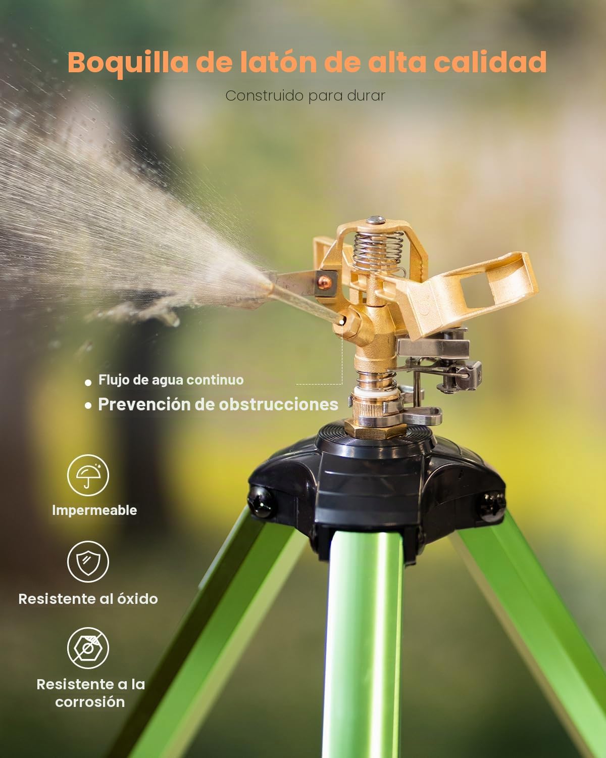 VEVOR Aspersor de Impacto con Base de Trípode 2 Piezas, de Alta Resistencia, con Cabezal de Latón y Conector G3/4 Pulgada, 360 Grados para Riego de Areas Grandes y Altura Ajustable para Jardín
