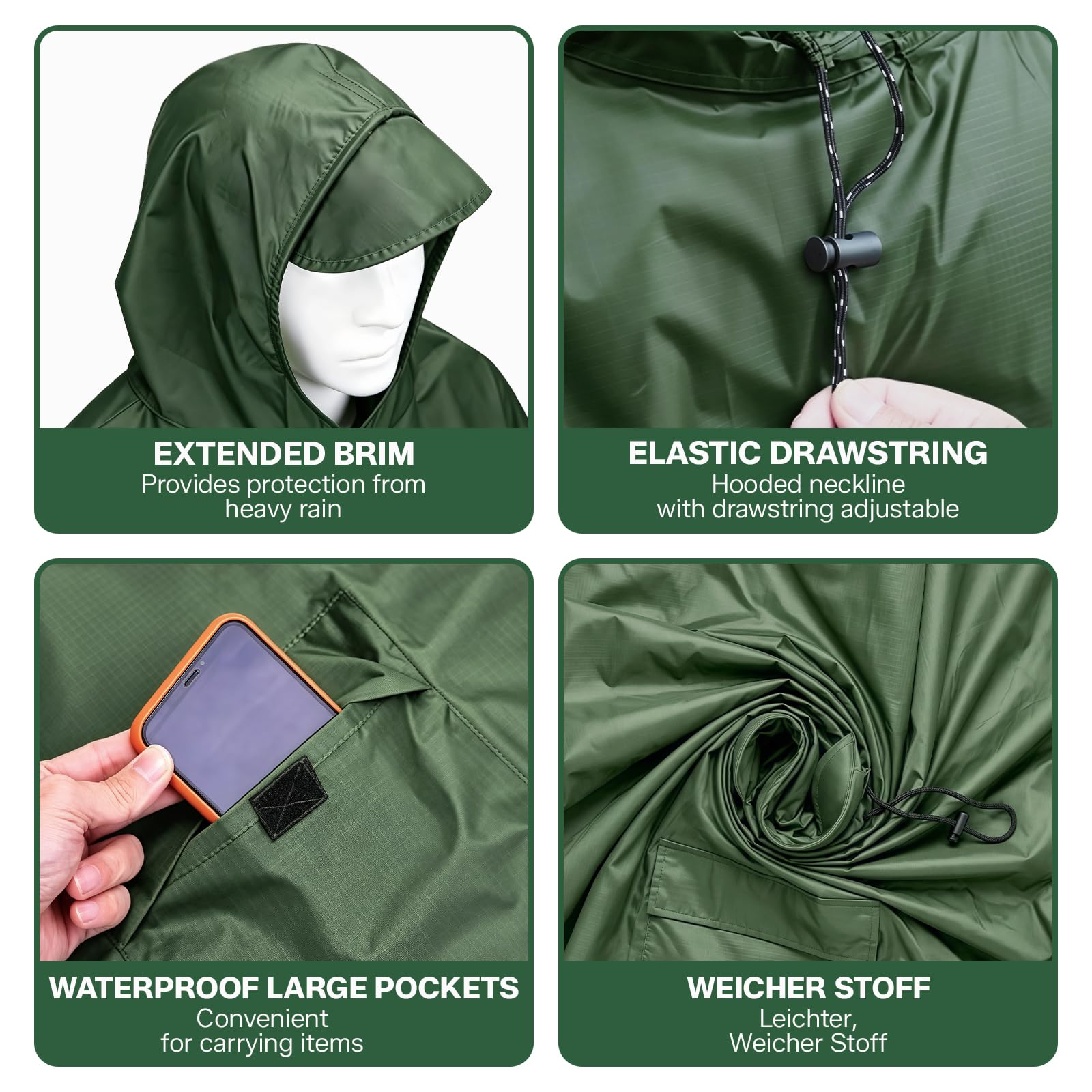 Esoes Poncho impermeable ligero hombre y mujer, chaqueta impermeable multiusos para actividades al aire libre con capucha, bolsa plegable y cubrezapatos
