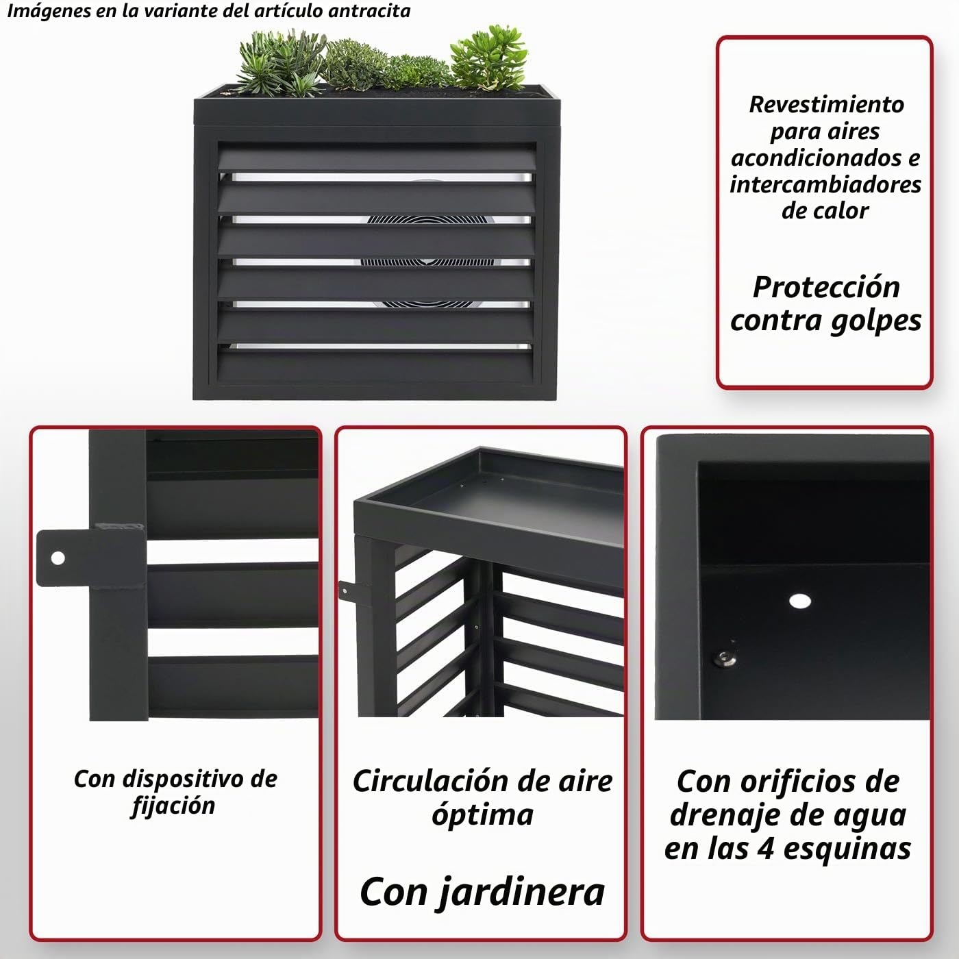 Mendler Revestimiento para aire acondicionado/bomba de calor HWC-O43, cubierta de rejilla protectora para jardinera, metal 80 x 90 x 38 cm – gris y blanco