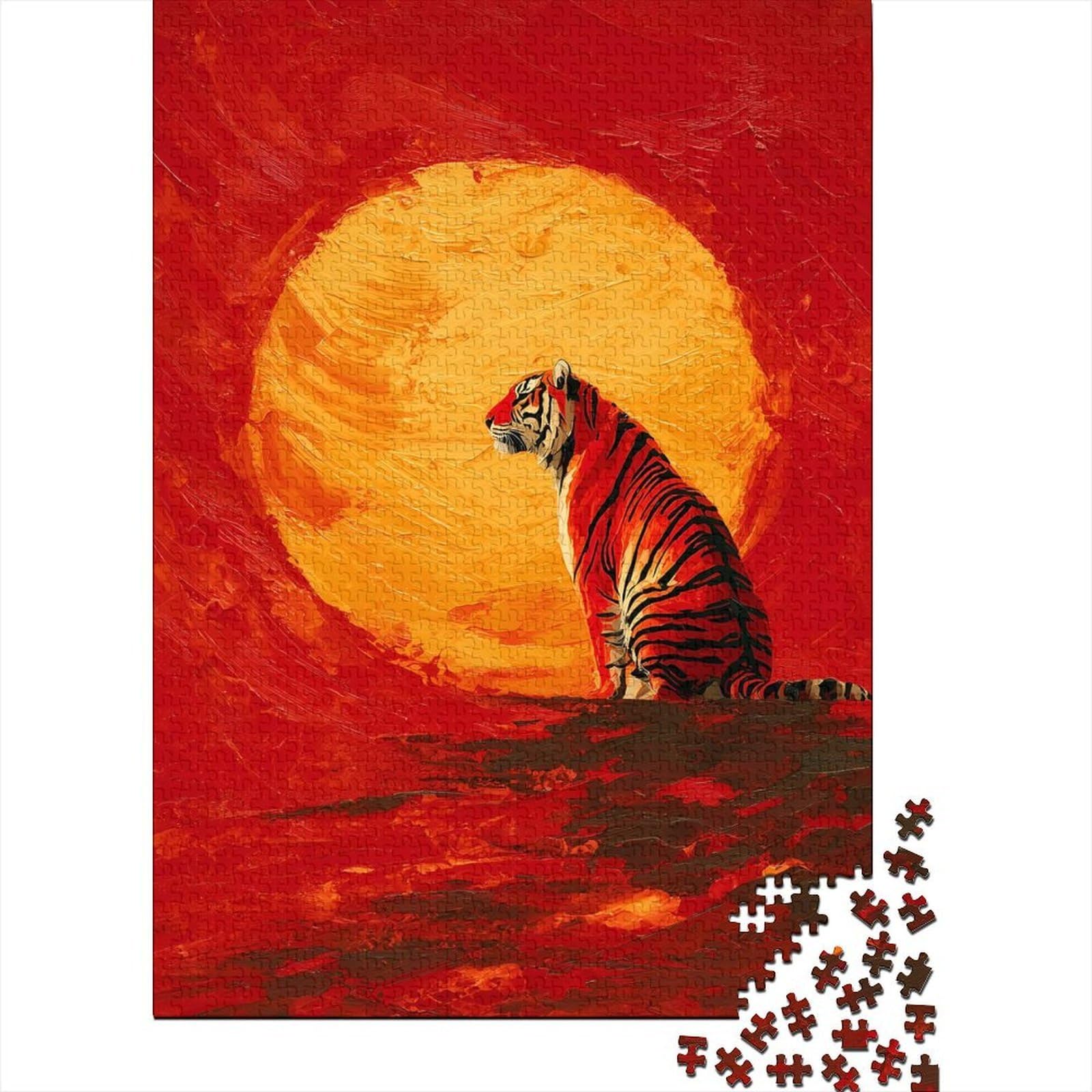 Tiger in Front of A Large Sun Puzzle for Adults And Teens, 1000 Pieces Animal Jigsaw, Idea, 52x38cm/1000pcs