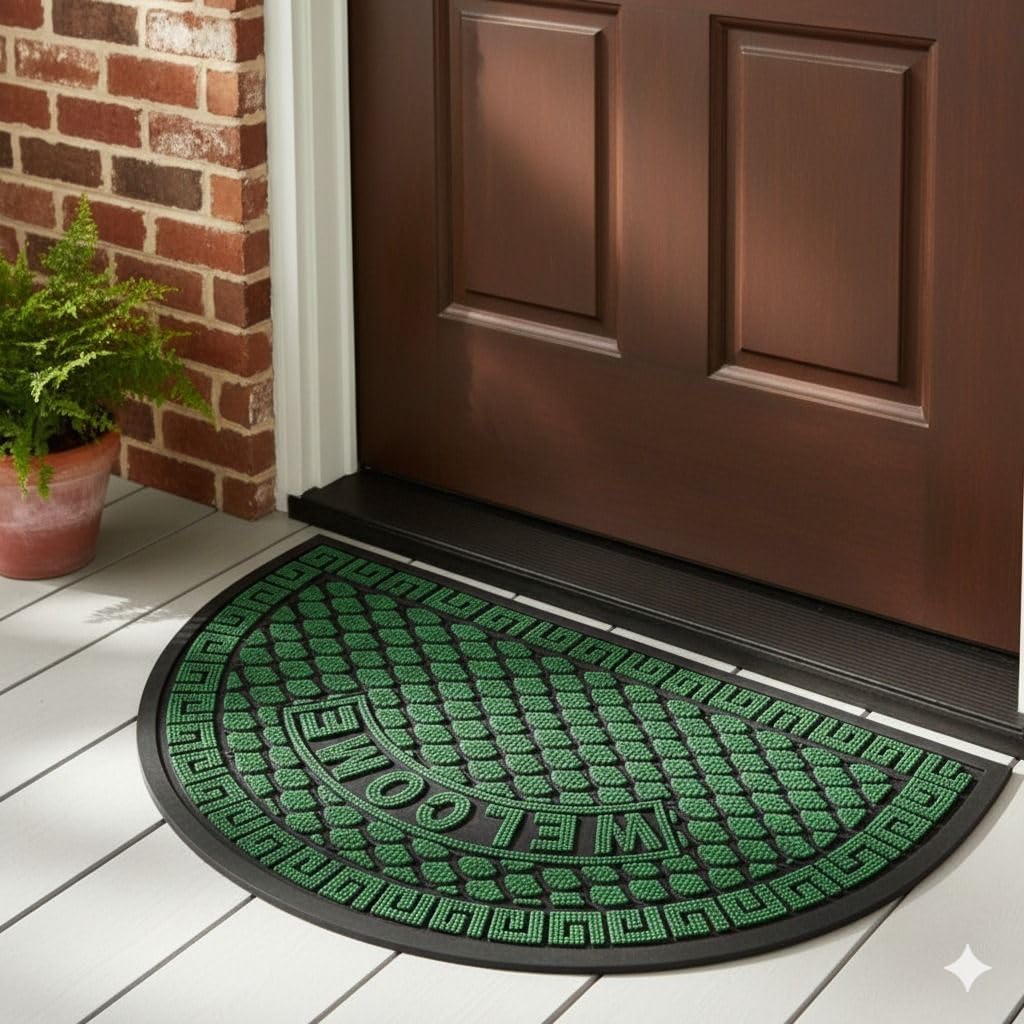 Half Round Welcome Door Mat for Entrance | Anti-Slip Rubber Backed Floor Mat for Home, Office & Outdoor Use | 45x65 cm (Green)-image-3