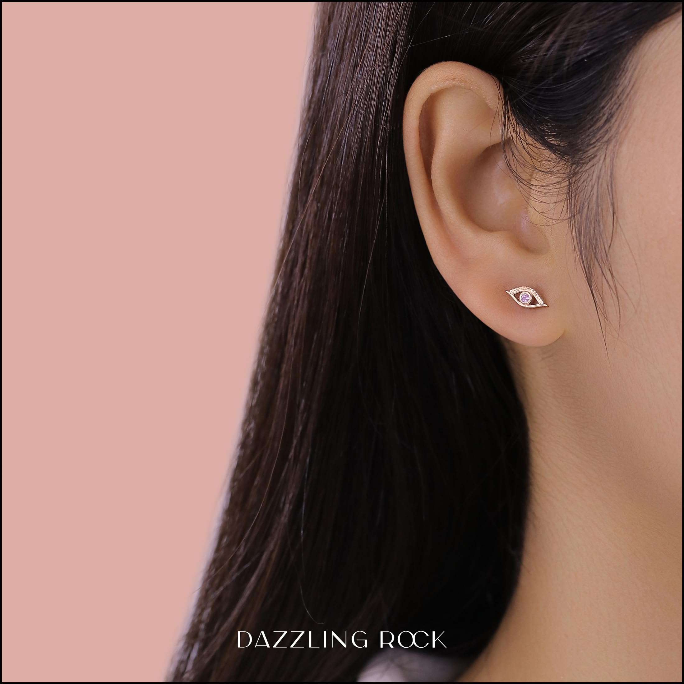 Dazzlingrock Collection Pendientes solitarios de ojo turco con piedras preciosas redondas, oro de 14 quilates, Oro rosa Zafiro rosa Oro rosa, Zafiro rosa