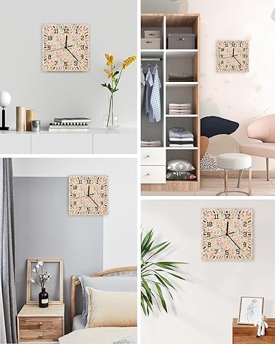 Miniatura 4 de Easter Wooden Wall Clock Silent Non Ticking, Bunny Easter Egg Spring Flower Leaf Beige Square Wall Clock Battery Operated, Decor Clock for Home