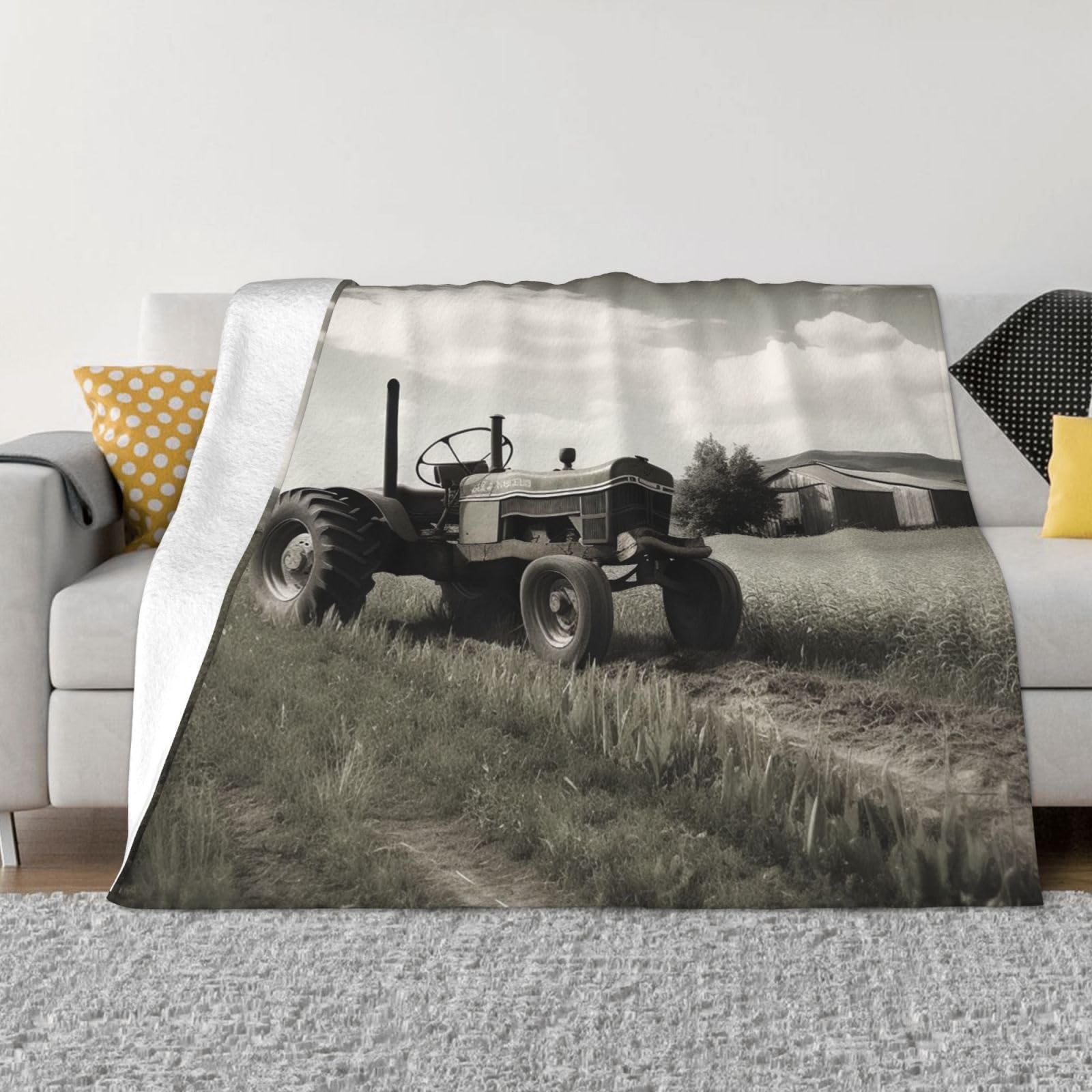 Couverture polaire en flanelle 203x152 cm à motif tracteur agricole pour lit et canapé