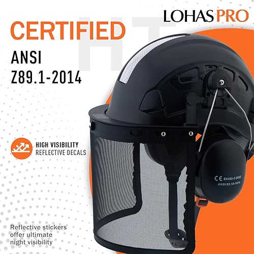 Miniatura 3 de Casco de seguridad forestal con protector facial de malla y orejeras para tala de árboles, casco de arborista de madera (A2 negro + protector facial