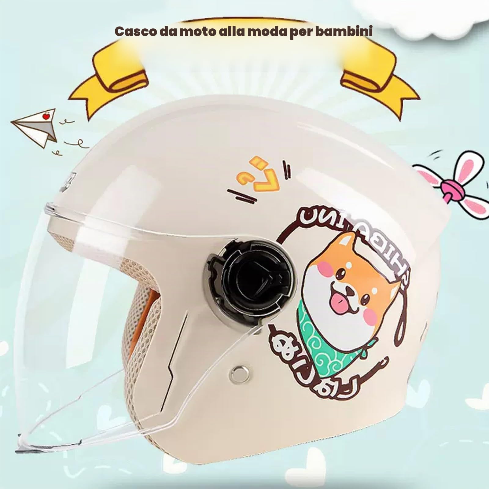 Casco Moto Jet per Bambini con Visiera, Mezzo Casco 3/4 omologato ECE per Ragazzi e Ragazze da 3 a 14 Anni D-5,48-55CM