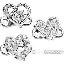 3 Pcs Dermal Anchor Tops and Base Heart Stainless Steel Microdermals Body Piercings Kit Studs Punk Personalized Jewelry with Grabber for Women and Men