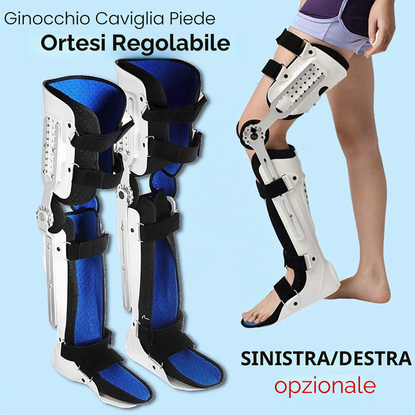 Tutore Regolabile per Ginocchio, Caviglia e Piede, Attrezzatura per la Riabilitazione Post-operatoria di Ginocchio Caviglia, Ortesi per Ginocchio, Caviglia e Piede, Tutore per Ginocchio