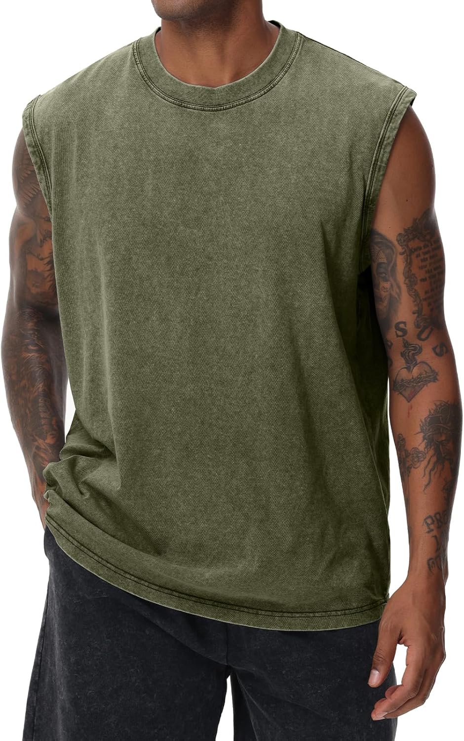 Men’s Short Sleeve Summer Sleeveless Shirt, Men’s Fitness Sleeveless Vest, Washed Sleeveless T-Shirt, Workout, Gym, Cotton