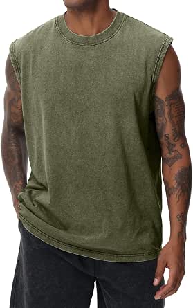 Herren Kurzarm Sommer Ärmelloses Shirt, Männer Fitness ärmellos Weste, Washed Sleeveless t-Shirt, Workout, Fitnessstudio, Baumwolle