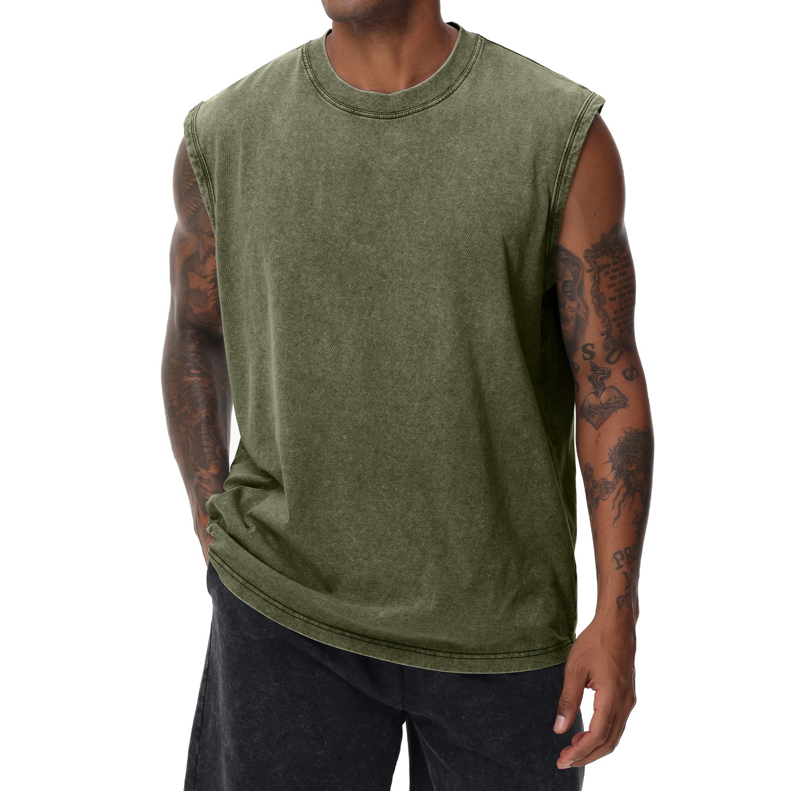 Herren Kurzarm Sommer Ärmelloses Shirt, Männer Fitness ärmellos Weste, Washed Sleeveless t-Shirt, Workout, Fitnessstudio, Baumwolle