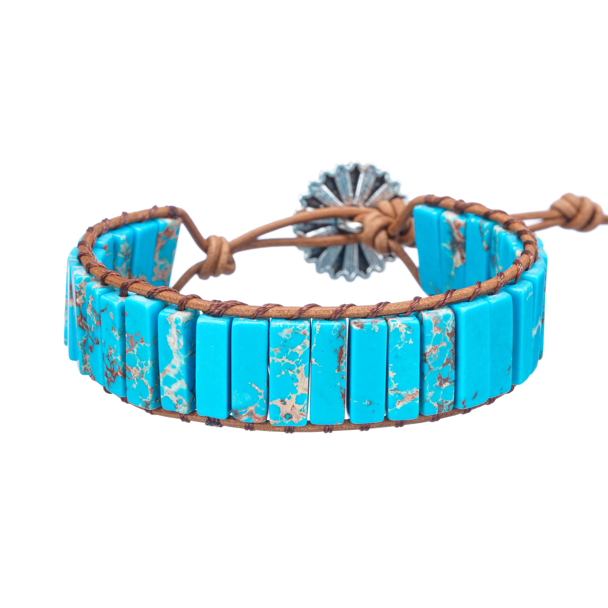 Plumiss Women Boho Handmade Natural Stone Crystal Leather Bead Wrap Bracelets Collection
