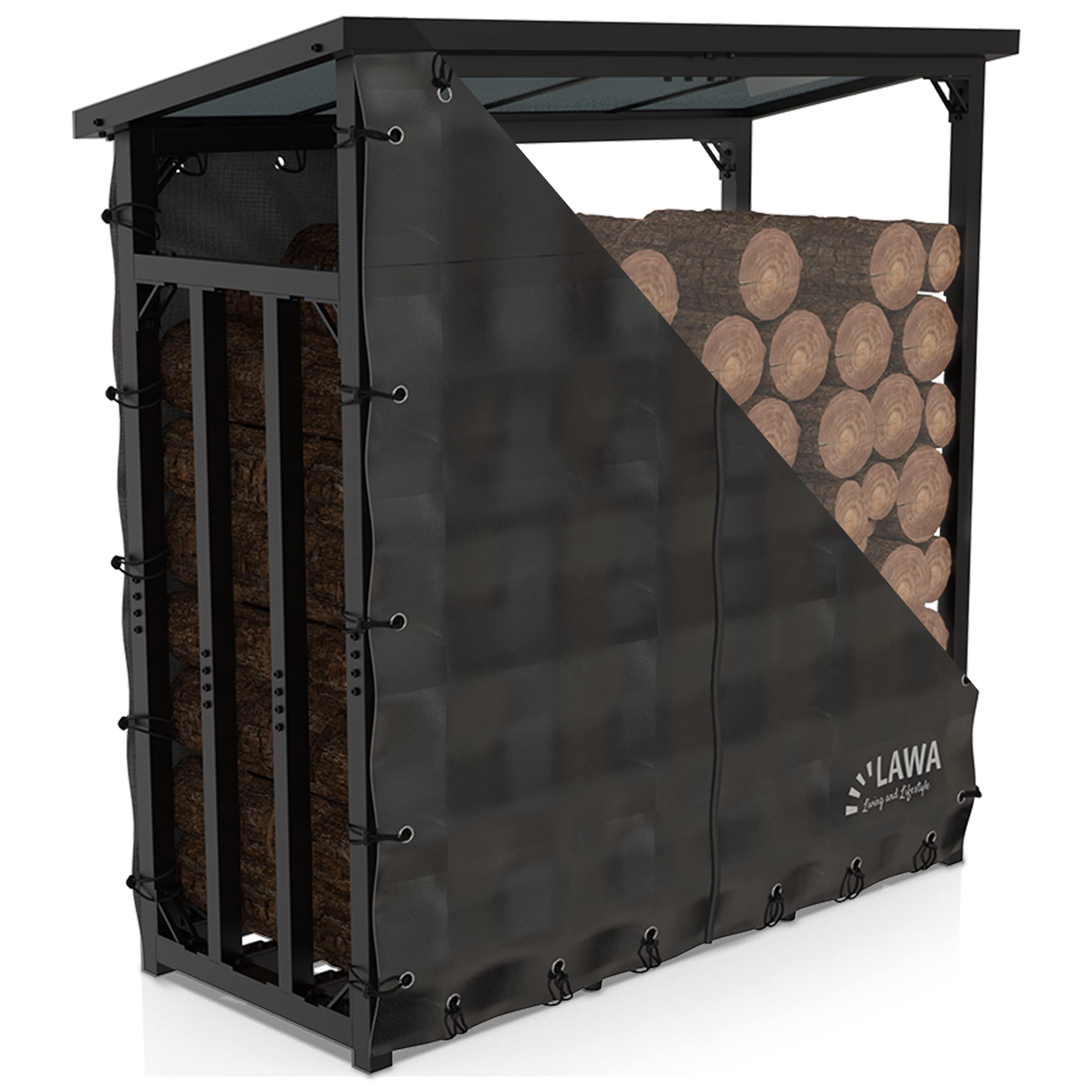 Kaminholzregal aussen Metall 188x70x188 Dach | 45kg VERZINKT 3t Garten Stapelhilfe Brennholz Feuerholzregal Abdeckung Kaminholzunterstand für 25cm und 35cm Holzscheite