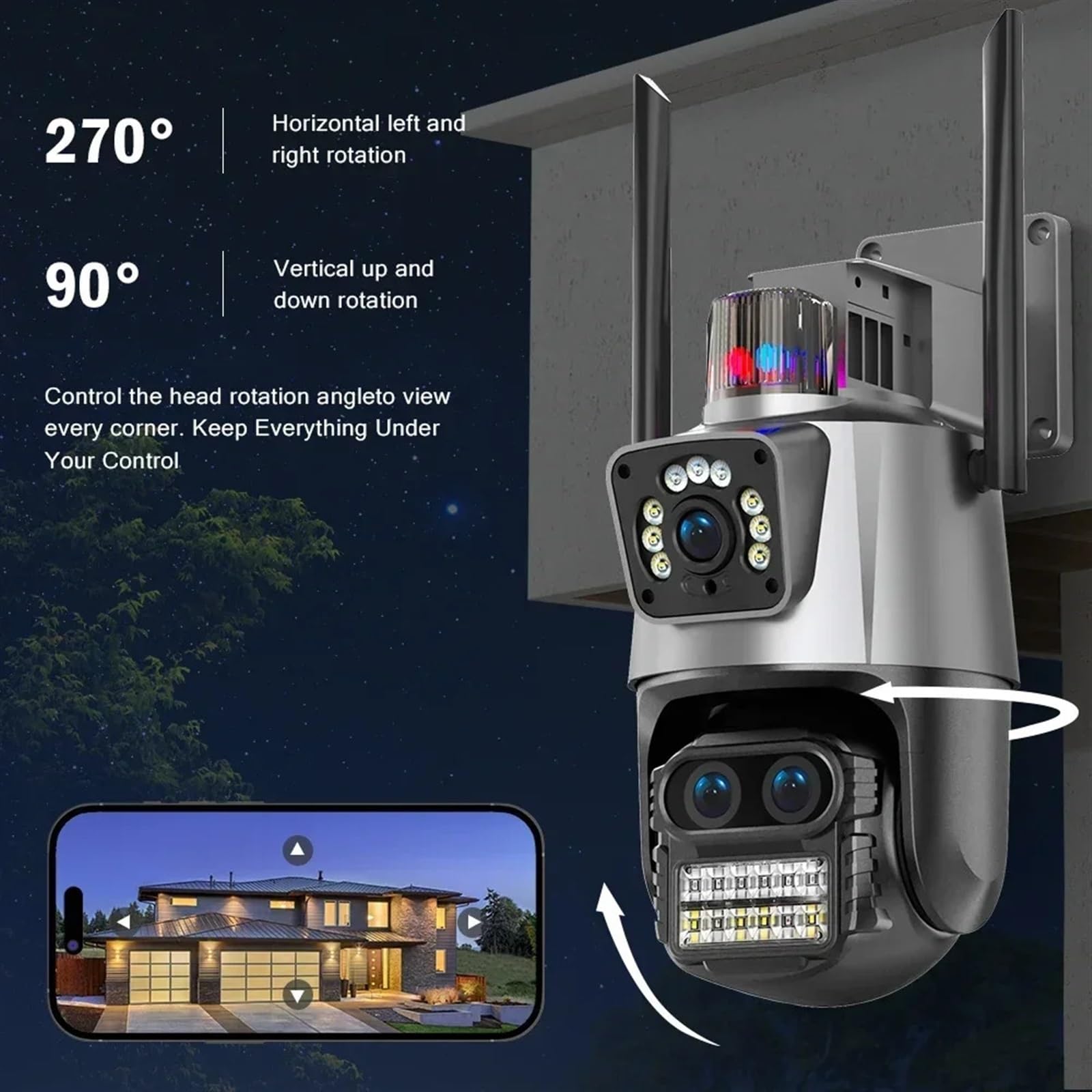 Kamera 9MP Z Trzema Obiektywami IP 8X Zoom Camera Nadzór Wideo Zewnętrzny Podwójny Ekran Kamera Bezpieczeństwa Automatyczne Śledzenie Nadzór Wideo(9MP Camera With 128G)