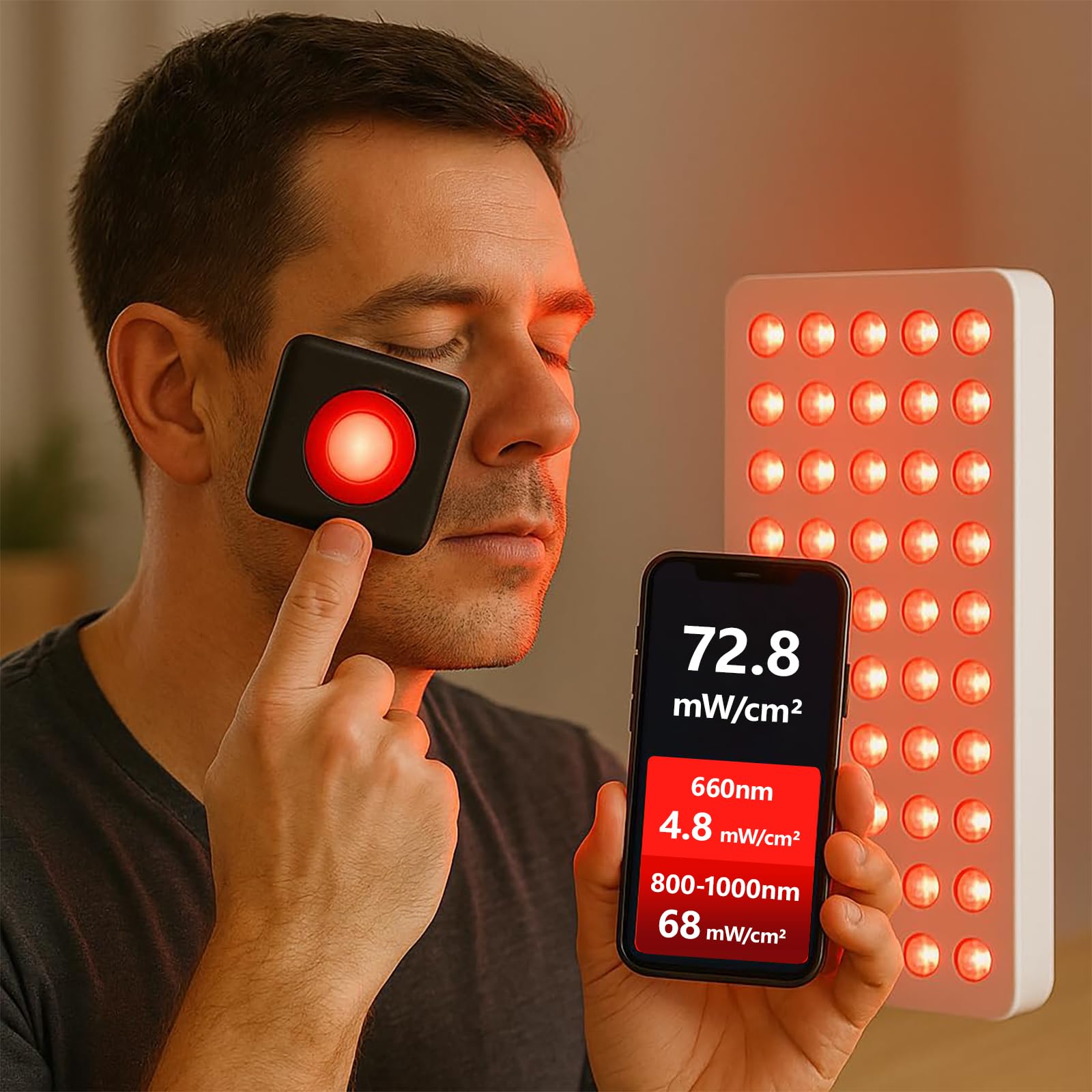 Hochpräzises LED-Phototherapie-Lichtmesser – Misst präzise die Bestrahlungsstärke von 660 nm Rotlicht und 850 nm Nahinfrarot (NIR)