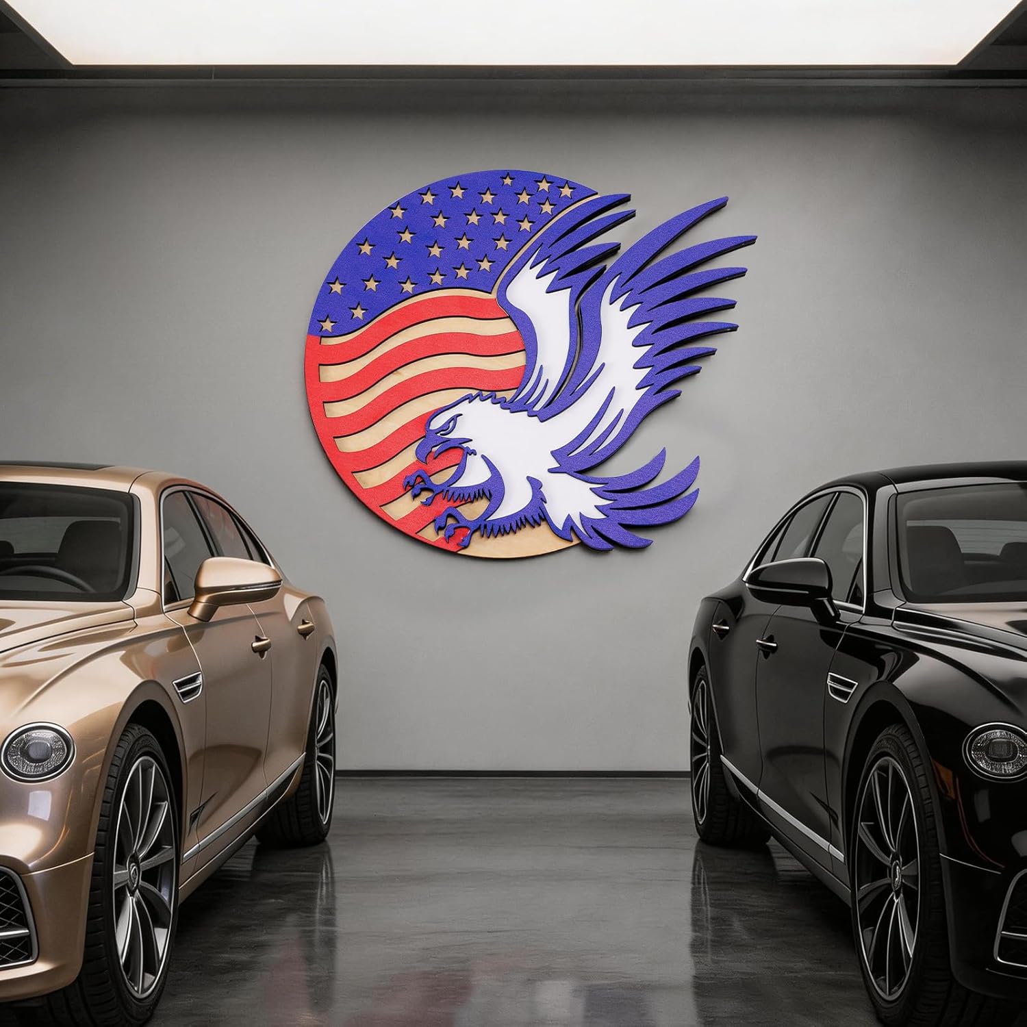 San Yare American Flag Eagle Wall Art,36-Inch Large 3D Wooden Patriotic Wall Decor, Round Solid Wood Eagle Sign with HD Print,Easy to Hang,for Home,Office, Garage,Bar & Veteran Gifts