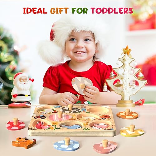 Miniatura 8 de Rompecabezas de madera para niños pequeños, 8 piezas de animales de granja a juego, juguetes Montessori para niños y niñas, regalos de cumpleaños de