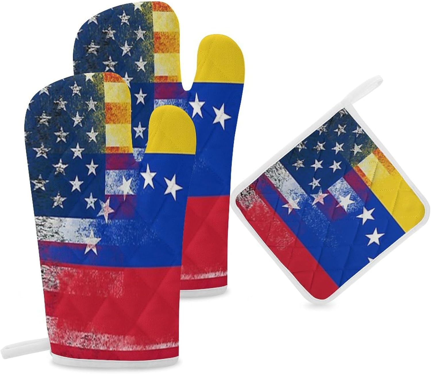 U.S.A Venezuela Flag Print Oven Mitts and Pot Holders 3 Piece Sets Heat Resistant Gloves Hot Pads Potholders for Kitchen Baking Cooking