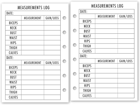 Pocket Body Measurements Planner Insert Refill, Fitness Log Pages