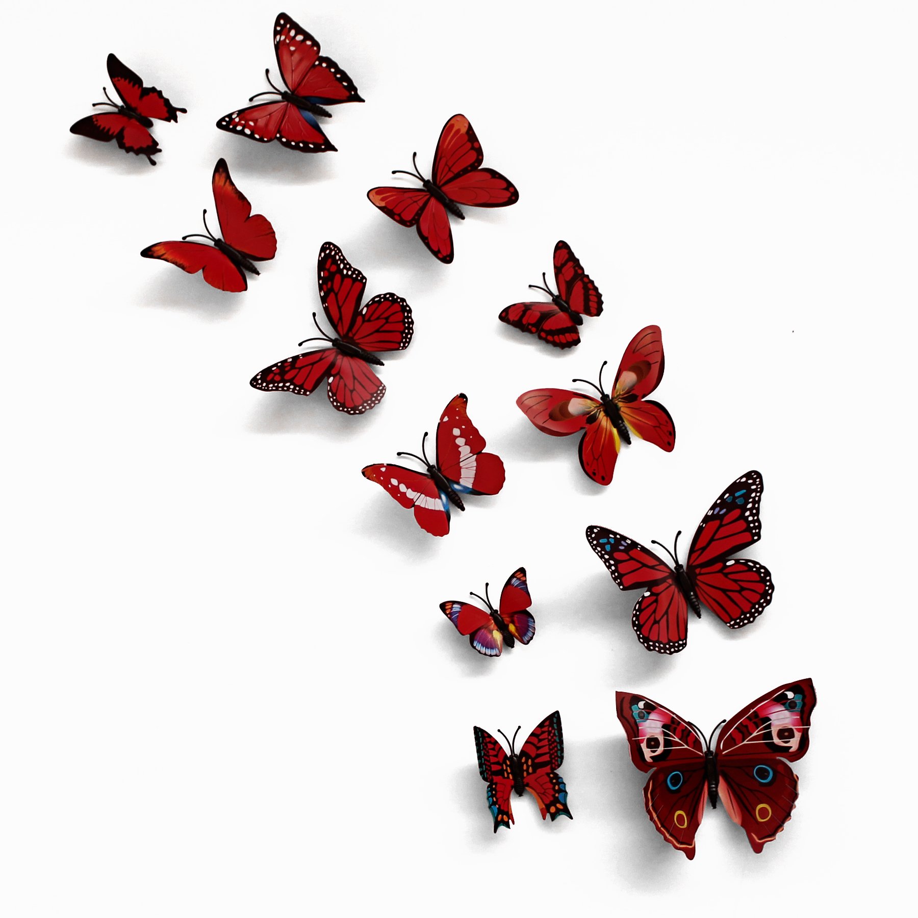 3D Butterfly 12PCS Stickers Making Stickers Wall Stickers Crafts Butterflies (Red)