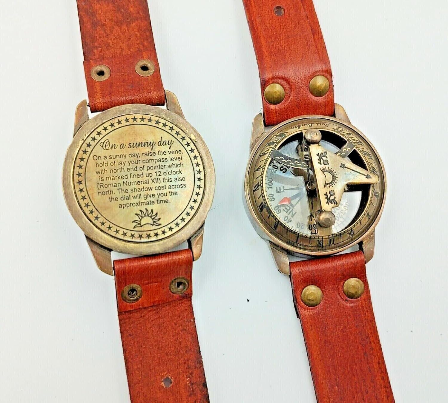 Sundial Compass Wristband, Leather Navigation Tool, Watch Style Design Compass-picture-14