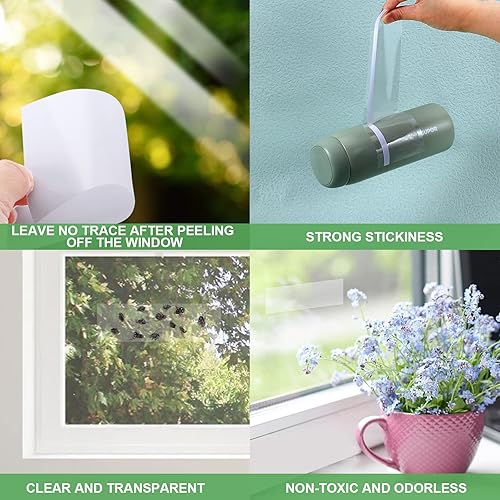 Miniatura 5 de Trampas para moscas de ventana para interiores, paquete de 80 tiras adhesivas de papel transparente para moscas domésticas, impermeables,