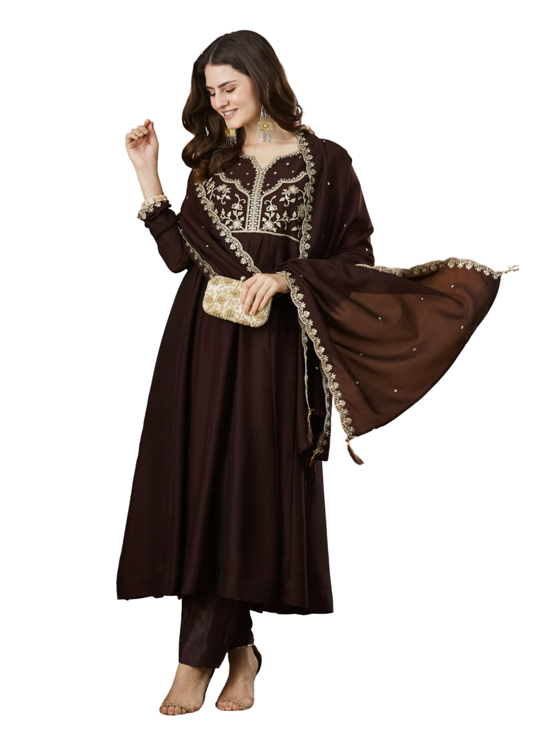 mokosh Women’s Anarkali Kurta Set with Dupatta | Embroidered Suit in Rich Color, Party & Wedding Ethnic Dress-picture-34