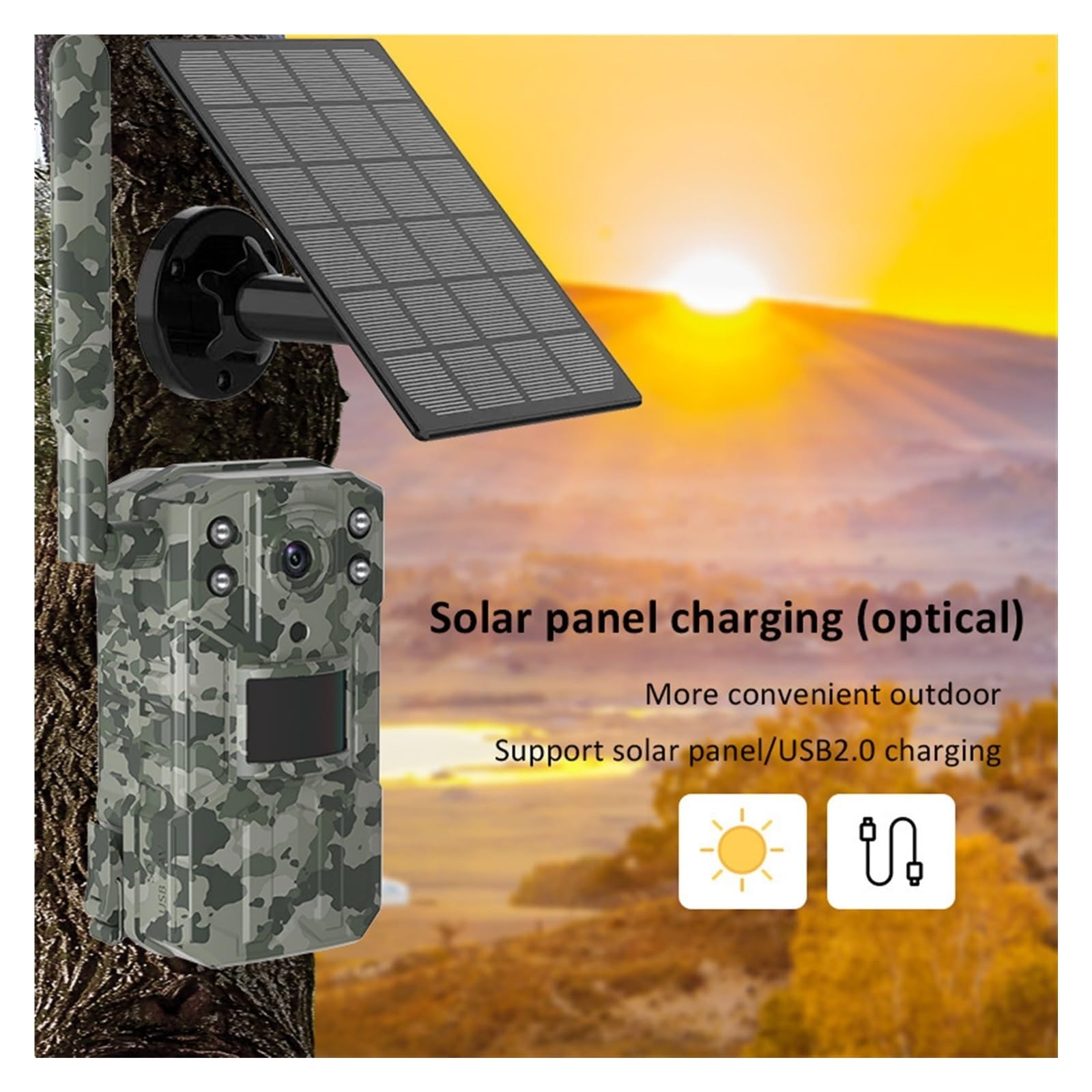 Cámara De Rastreo Caza Solar PIR Detección Movimiento Vida Silvestre Dispositivo Visión Nocturna IR(Version Add 128G)