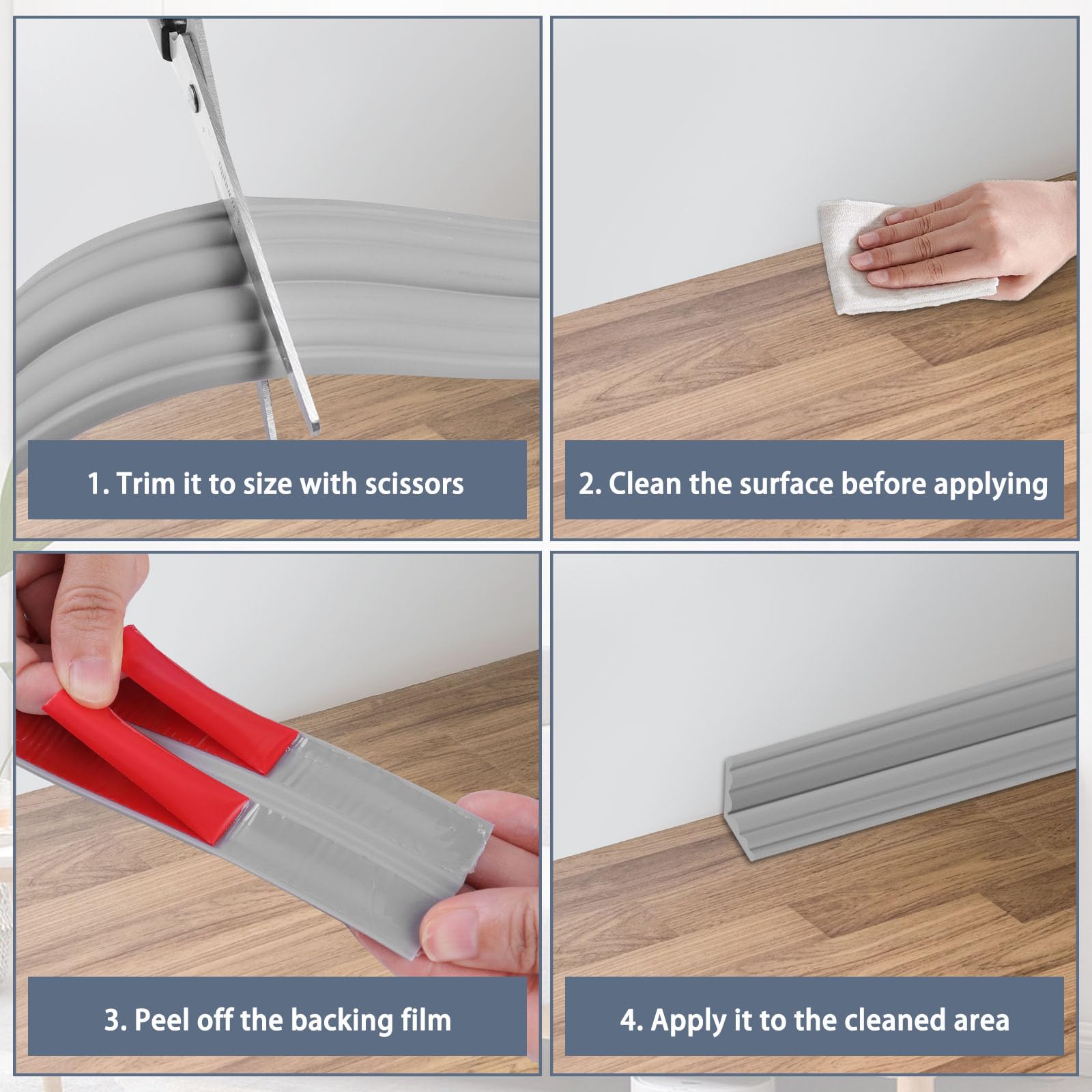 Zelfklevende randbescherming, wit, sierlijsten, zelfklevend voor deuren, ramen, muren, keuken, 3 m x 4 cm waterdichte rol, eenvoudig op maat te snijden, ideaal voor doe-het-zelvers en renovaties