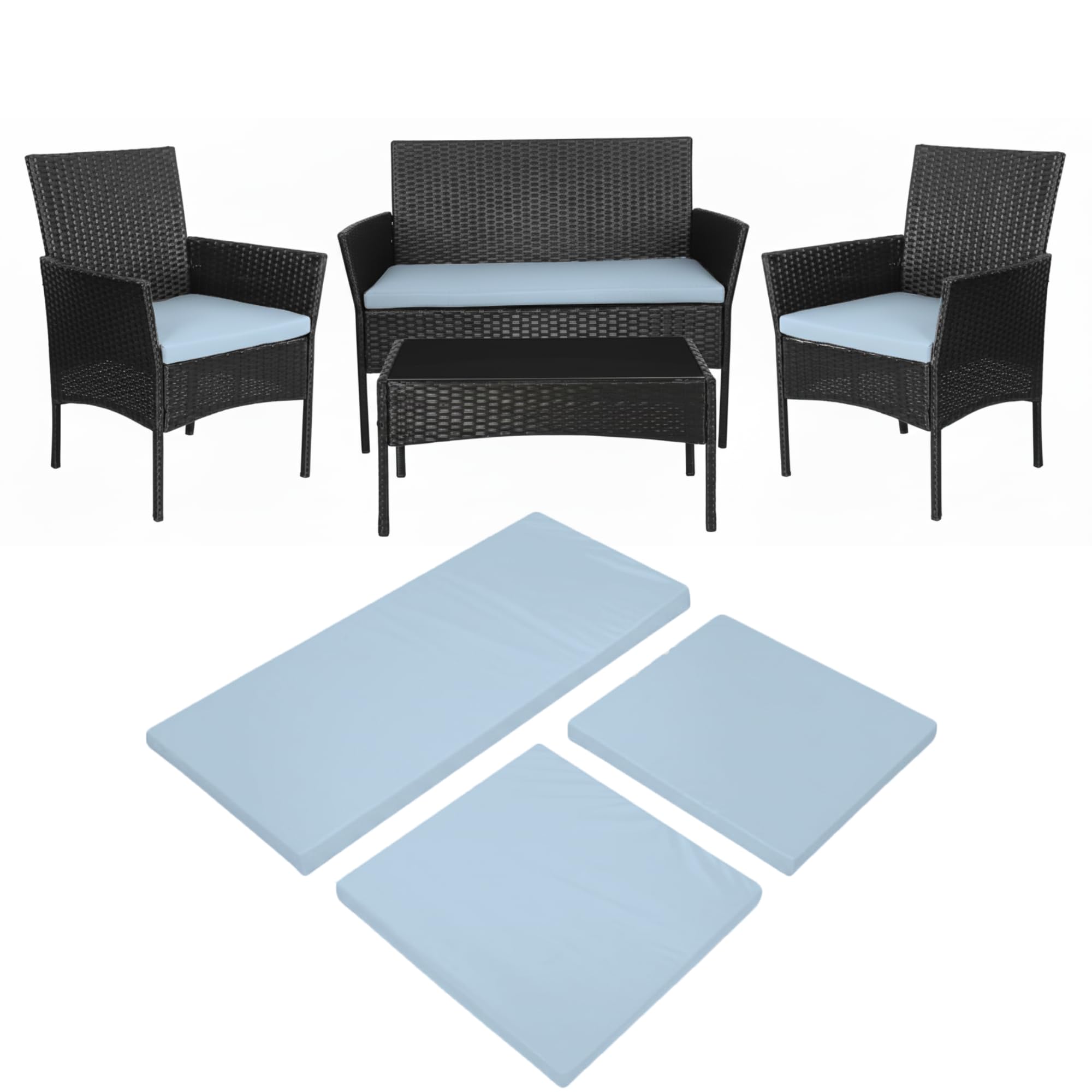 Cuddle Cloud 3 Pieces Replacement Cushions Set For Rattan Furniture Water Resistant Sofa Patio Garden Outdoor Furniture Seat Pads Lightweight & Durable 3 PCs Garden Furniture Cushions (Sky Blue)
