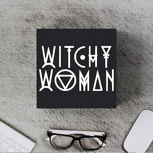 Miniatura 4 de Cartel de madera de bruja divertida con diseño de bruja para mujer, caja de madera negra, arte rústico, estante para el hogar, escritorio,