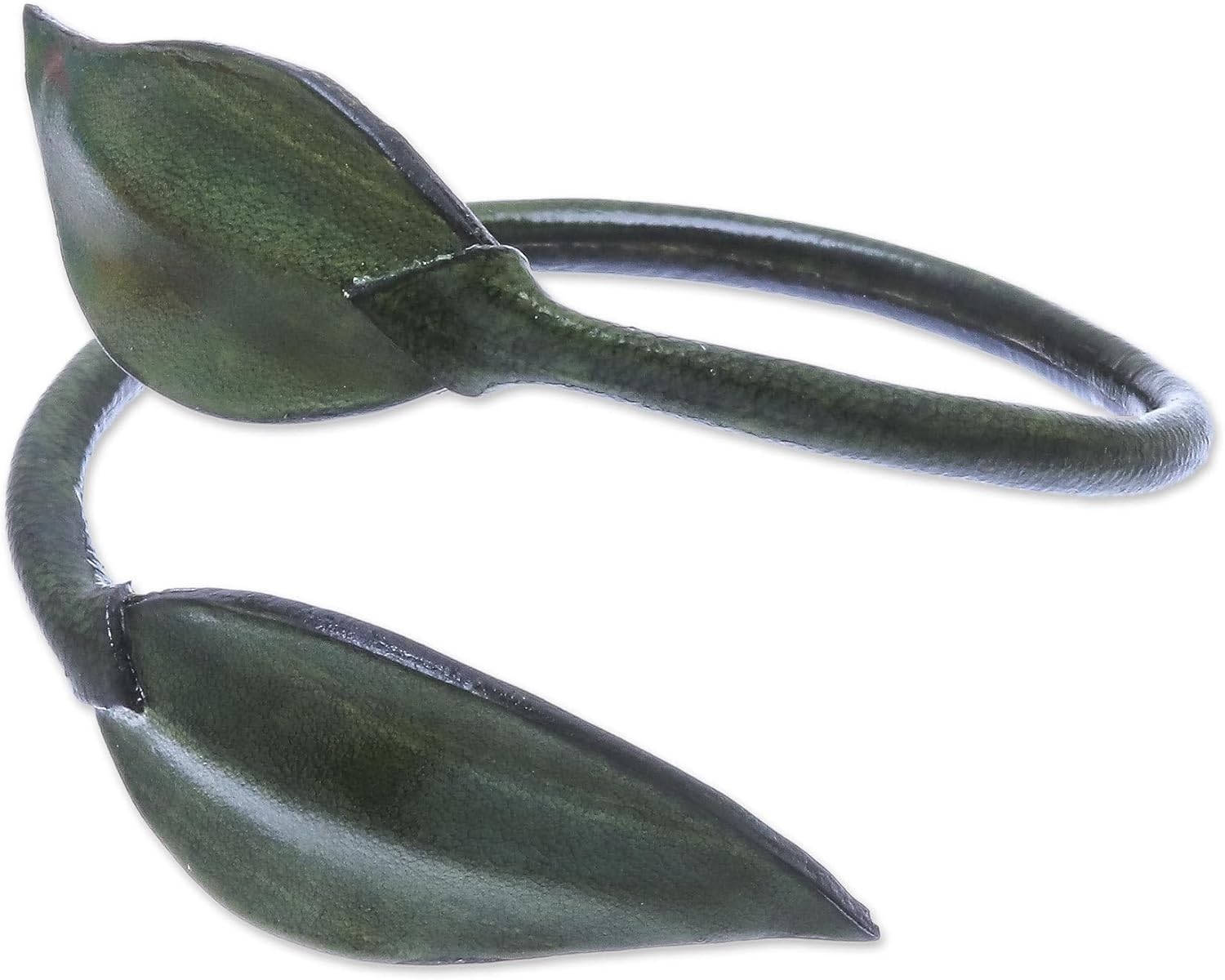 NOVICA Handmade .925 Sterling Silver Leather Wrap Bracelet Leafy in Olive from Thailand Green 'Forest Embrace in Olive'