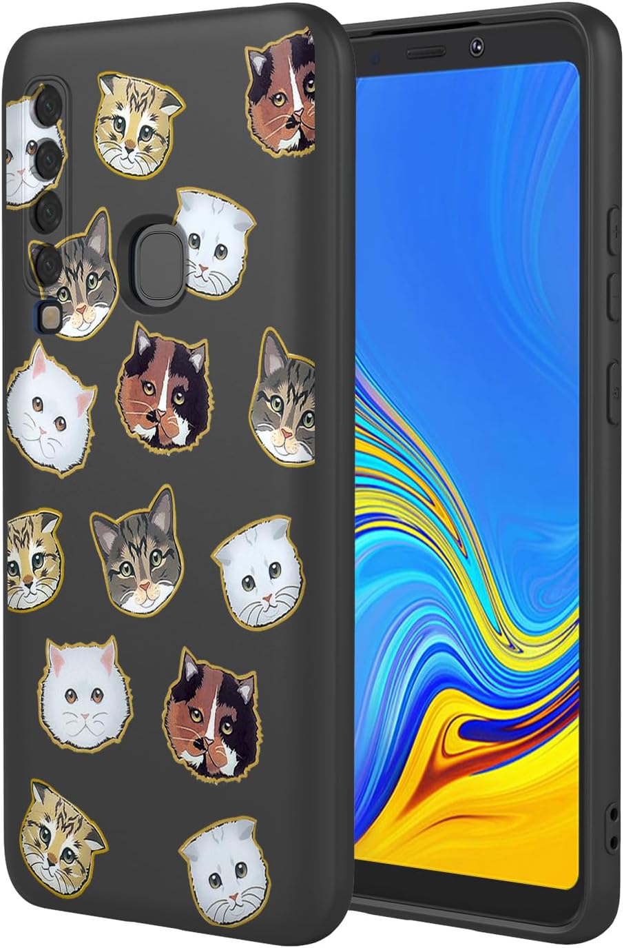 Phone Case for Galaxy A9 2018 Case, Samsung A9s SM-A920 Case Cute cat Pattern Design Slim Protective Soft TPU Bumper Phone Cover for Samsung Galaxy A9 2018 Black Cat
