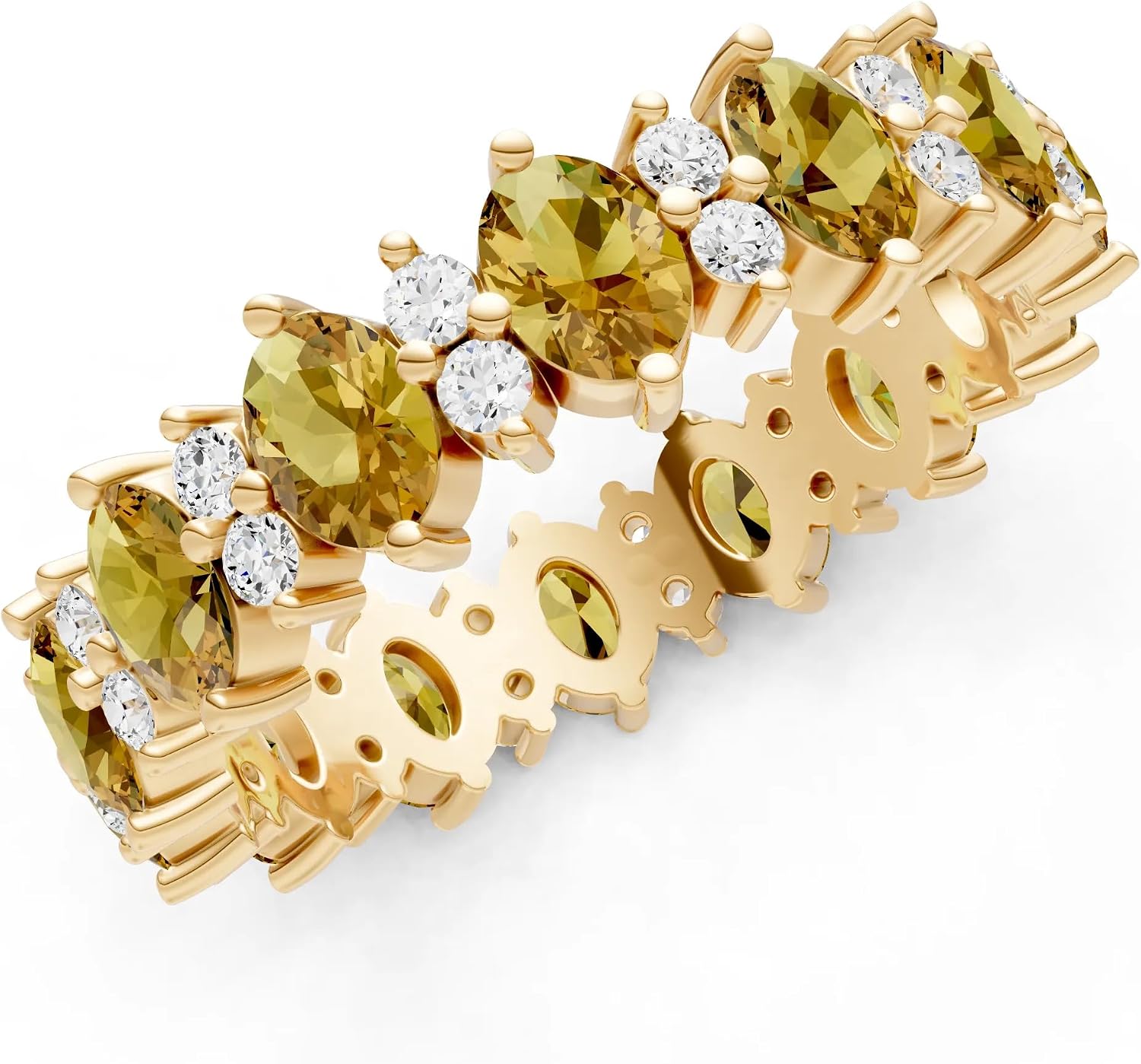 PEORA Oval Cut Citrine Full Eternity Band in Solid 10K, 14K or 18K Gold (White, Yellow, Rose) - 1.96 Carats total - Ring