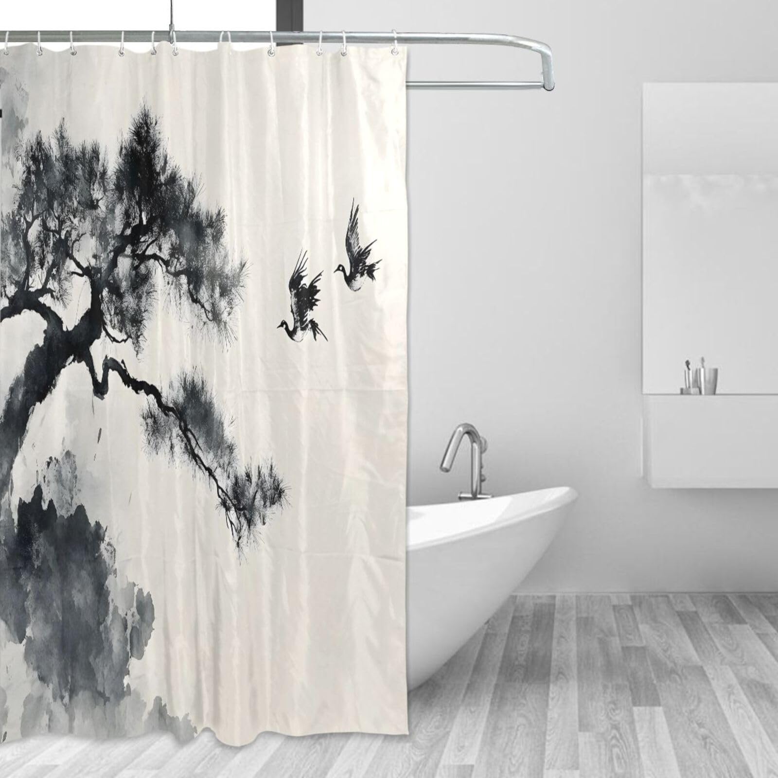 Rideau de douche textile imprimé grue lavable et rideau de baignoire résistant
