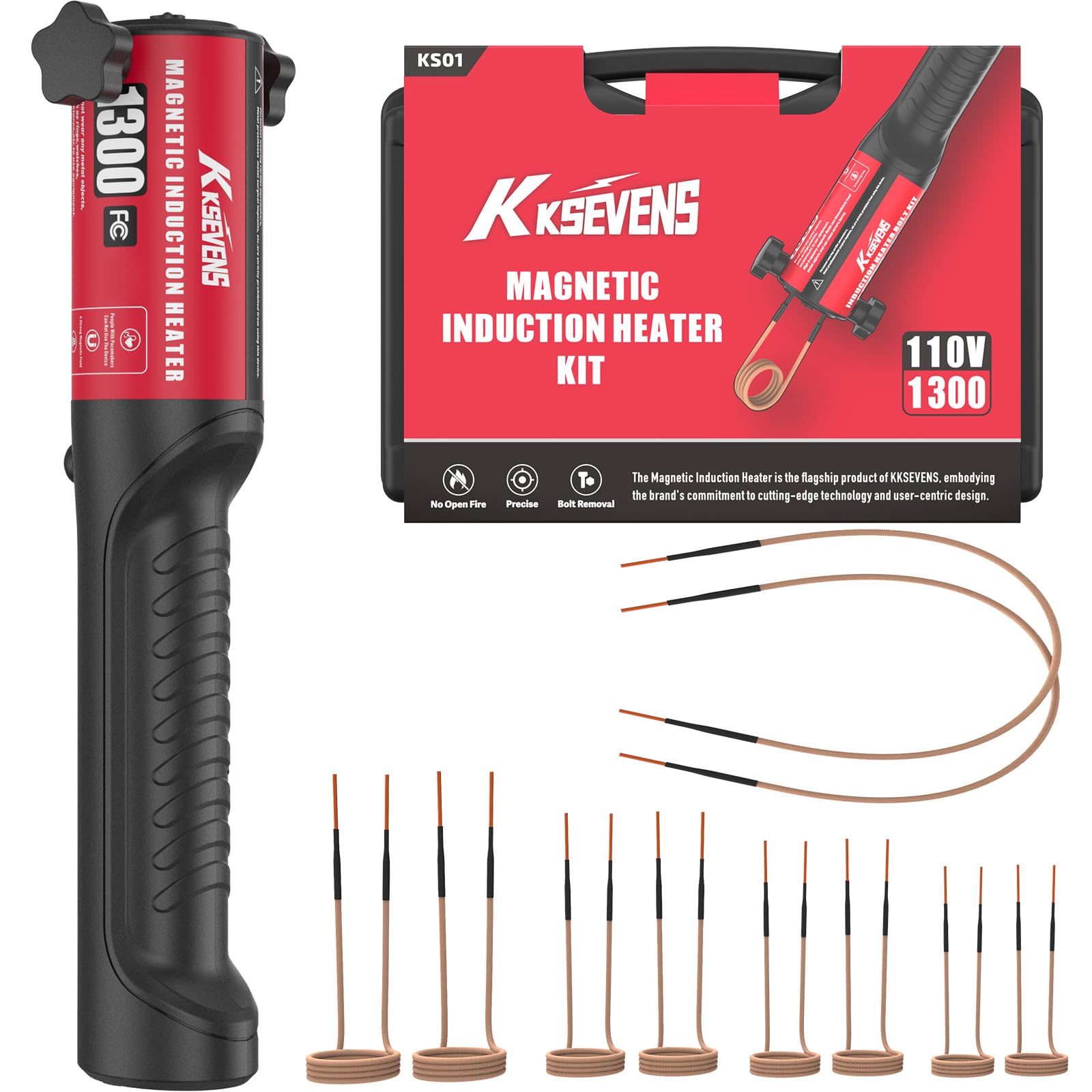 Induction Heater Bolt Removal,1300W 110V Hand Held Magnetic Induction Heater Tool with 10 Coils,Red