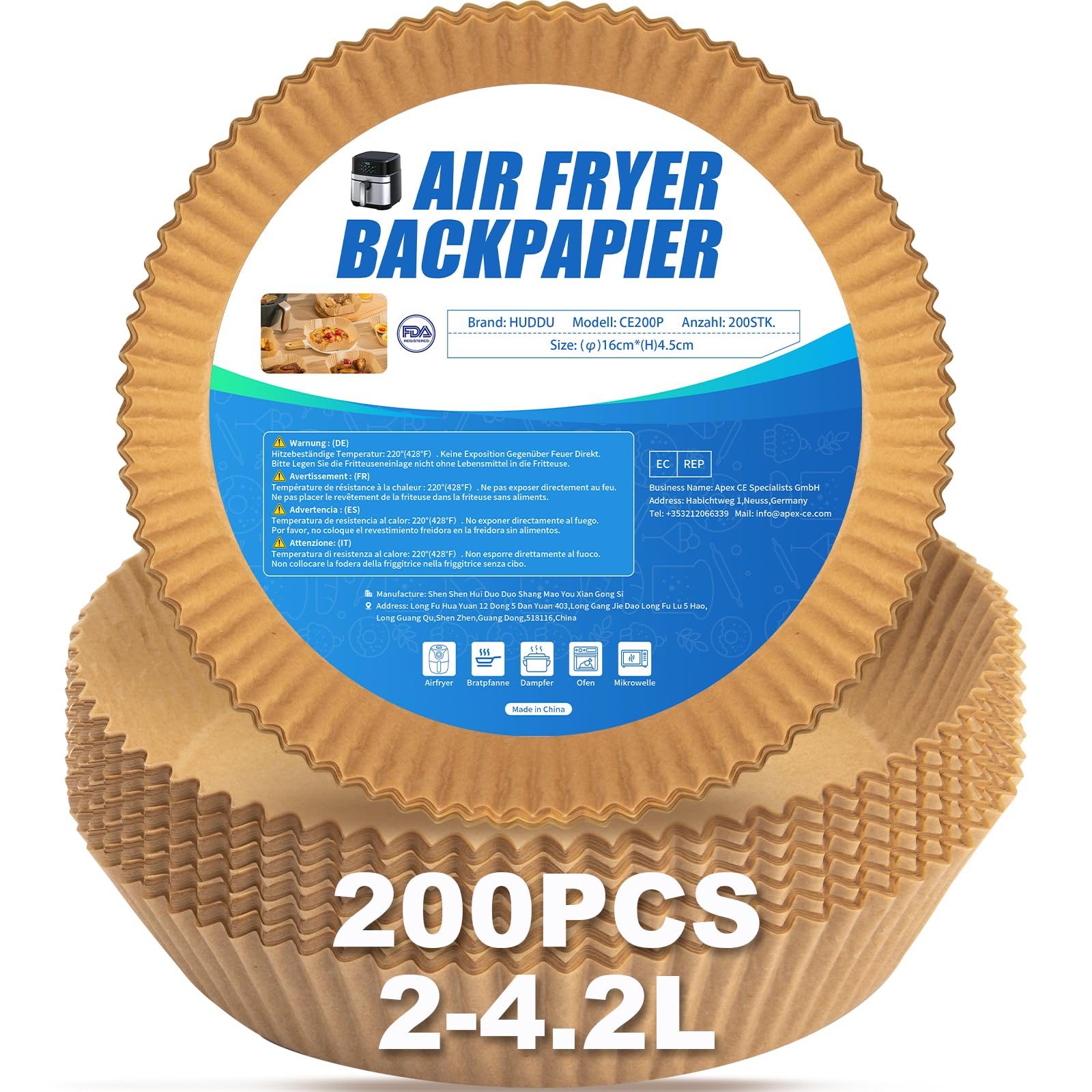 16cm Papel para Freidora de Aire Redondo 1,8-3,8 L,200 Piezas Papel de Horno a Prueba de Aceite Antiadherente Desechable
