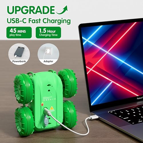 Miniatura 2 de Coche de control remoto, carga directa rápida, autos a control remoto, anfibio, recargable, auto de acrobacias giratorio de 360, LED 2.4Ghz 4WD,