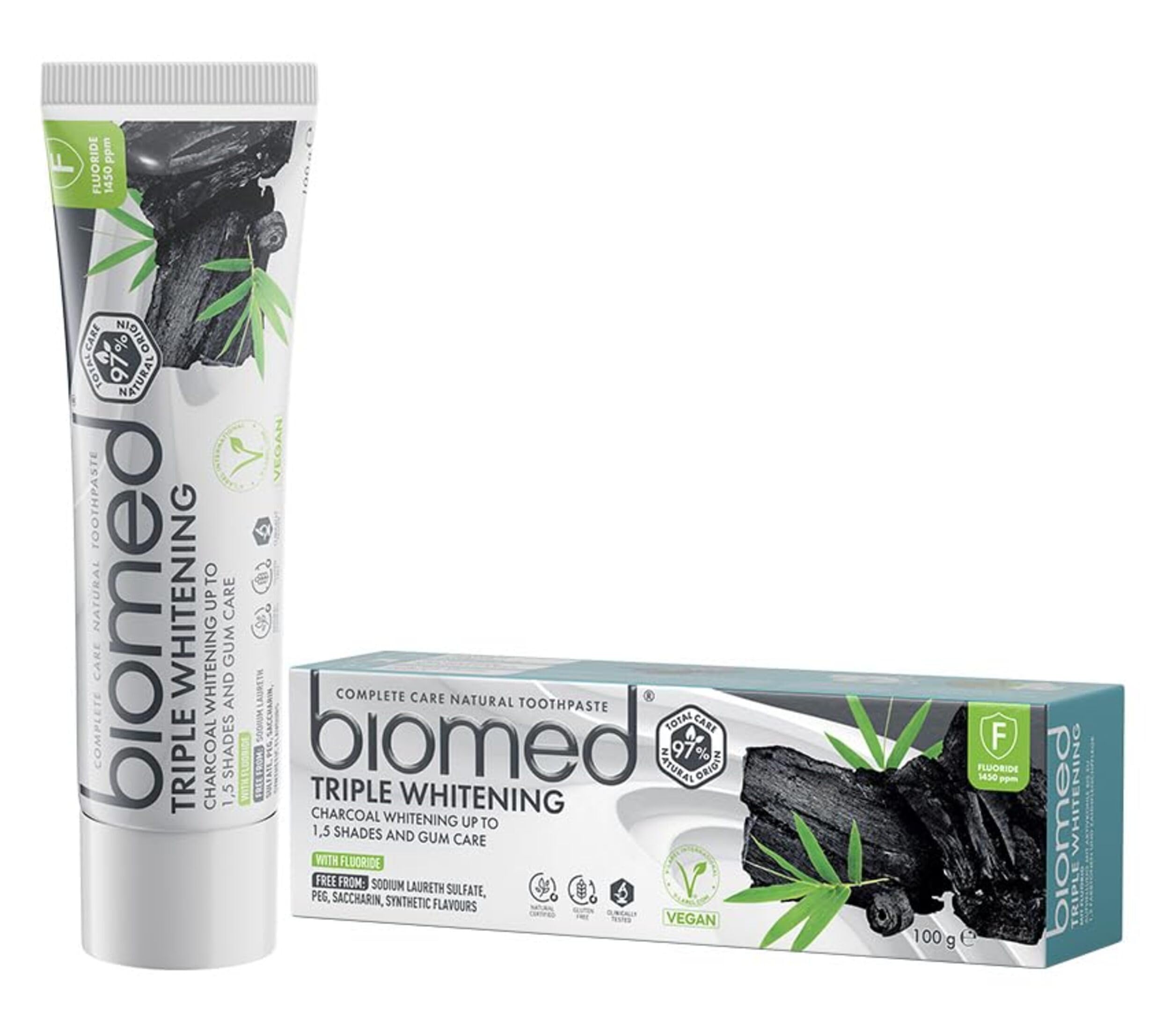Biomed Triple Whitening Toothpaste with Fluoride 100g | Whitening Toothpaste for Surface Stain Removal | Enamel Protection | Fresh Mint | Daily Oral Care